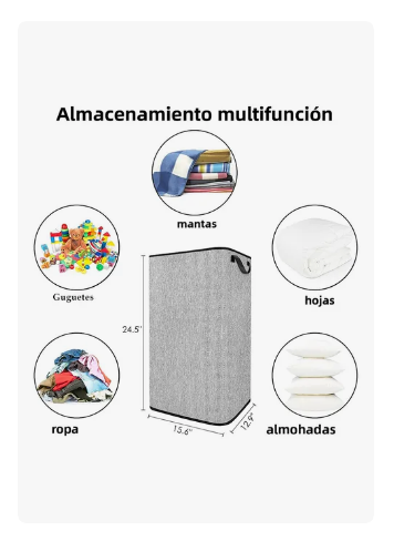 Foto 5 pulgar | Cesto De Ropa Plegable 80l Grande Rectangular Y Con Asas Resistentes Ideal Para Baño Y Dormitorio Color Gris