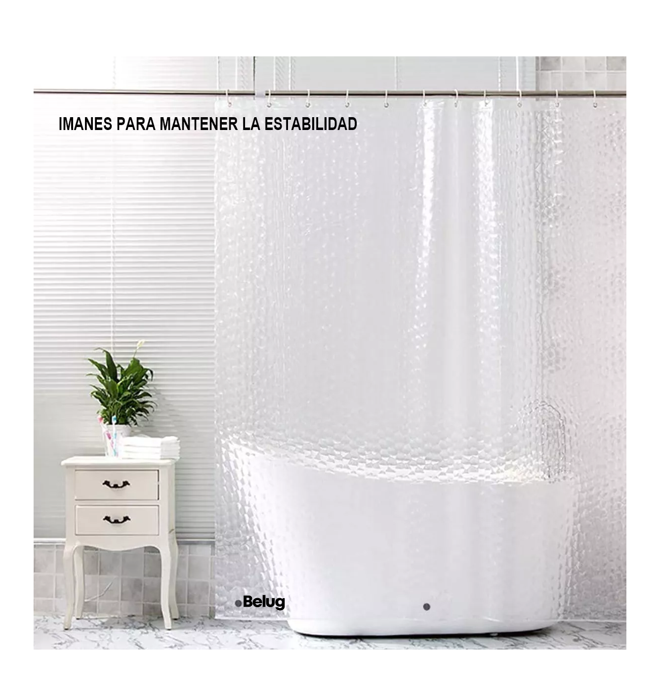 Foto 5 pulgar | Cortina De Baño Anti-moho 180 X 180 Cm Transparente Belug