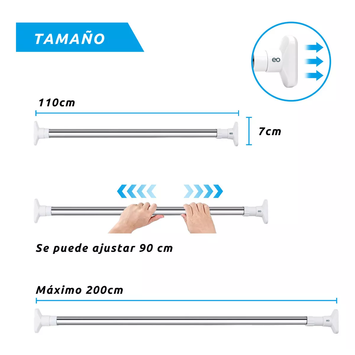 Foto 3 pulgar | Tubo Para Cortina De Baño, 110-200cm Cortinero Para Baño Ajustable Eo Safe Imports Esi-18917 Plata