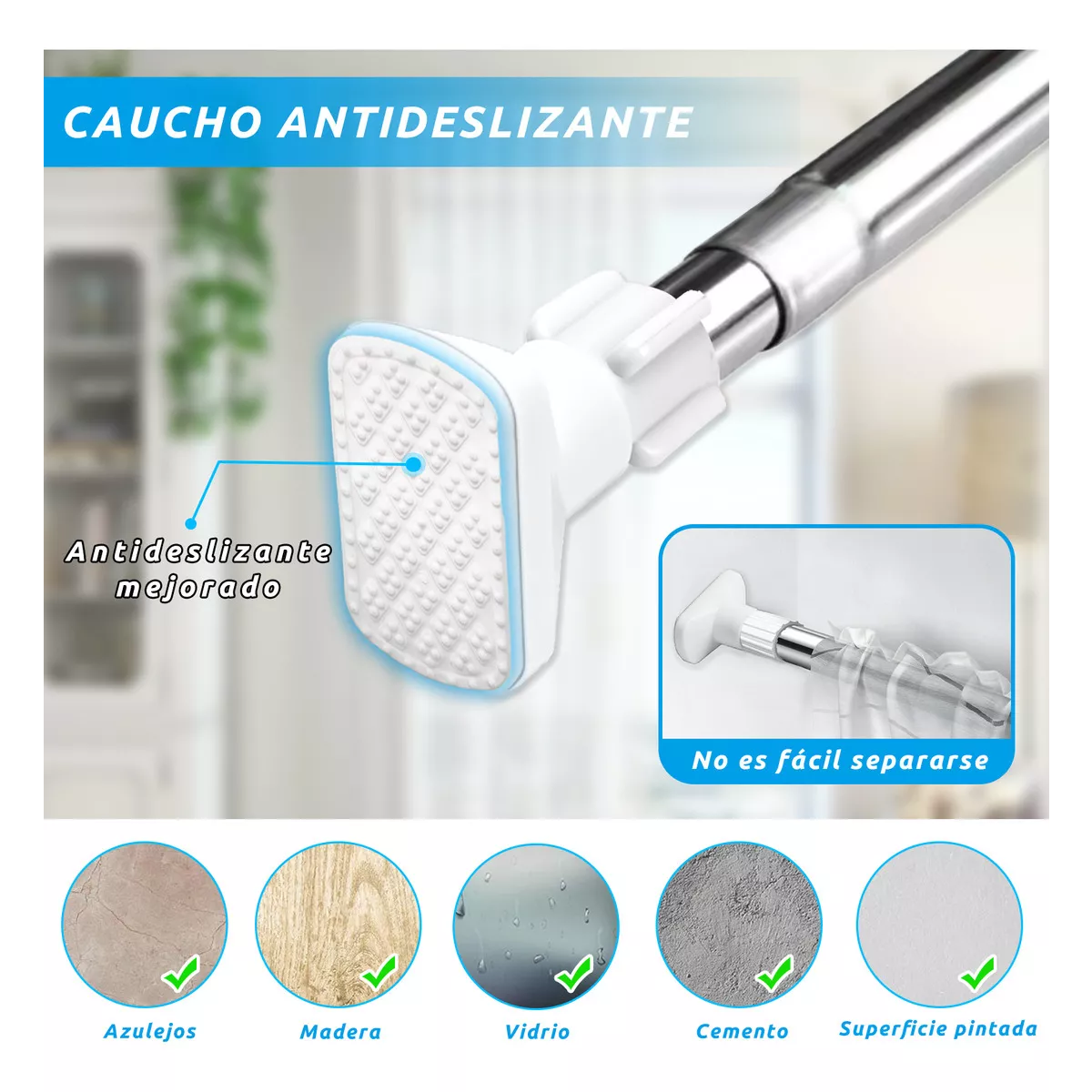Foto 4 pulgar | Tubo Para Cortina De Baño, 110-200cm Cortinero Para Baño Ajustable Eo Safe Imports Esi-18917 Plata