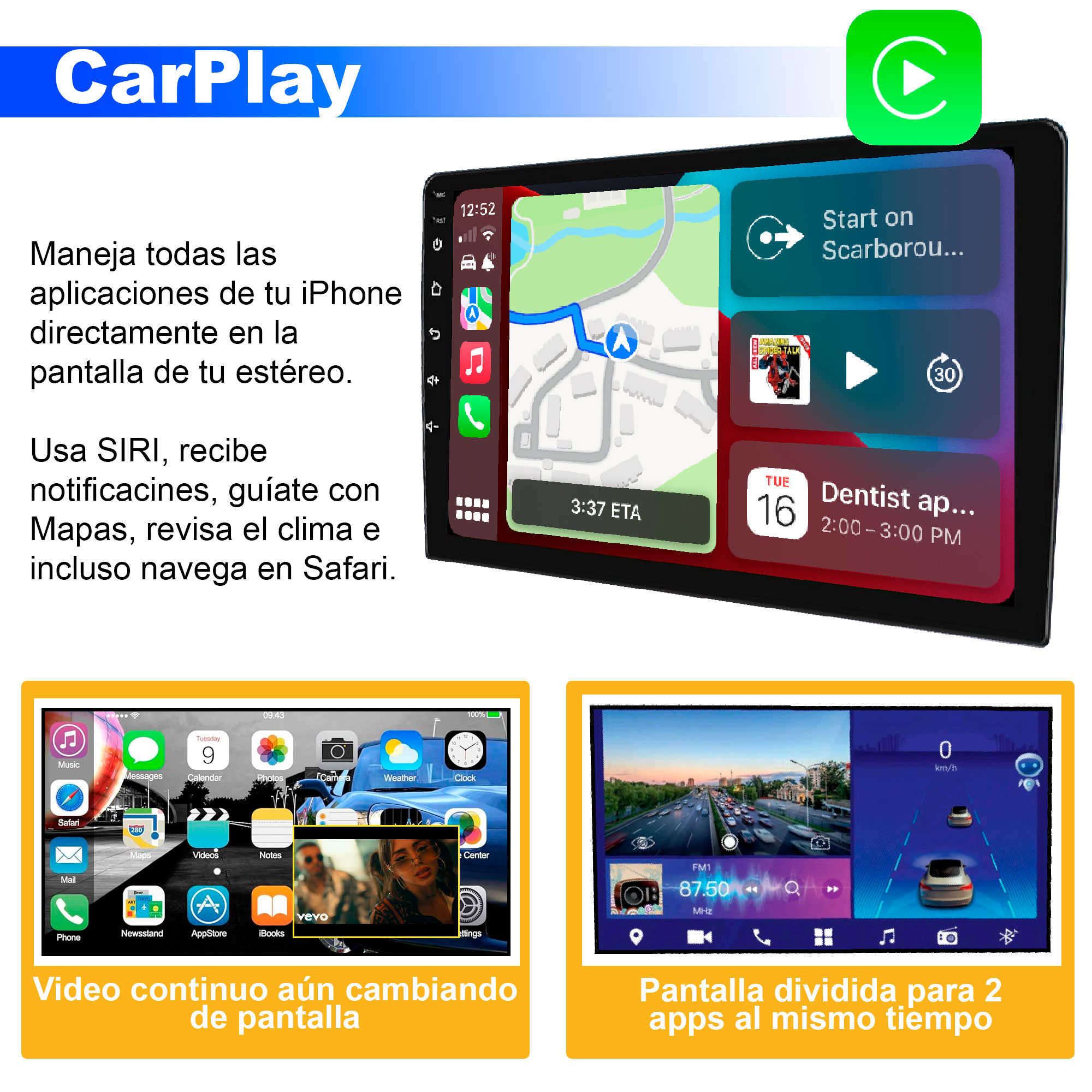 Foto 3 pulgar | Autoestéreo Vak M709 2 Din 9'' Android Carplay Cámara Gps