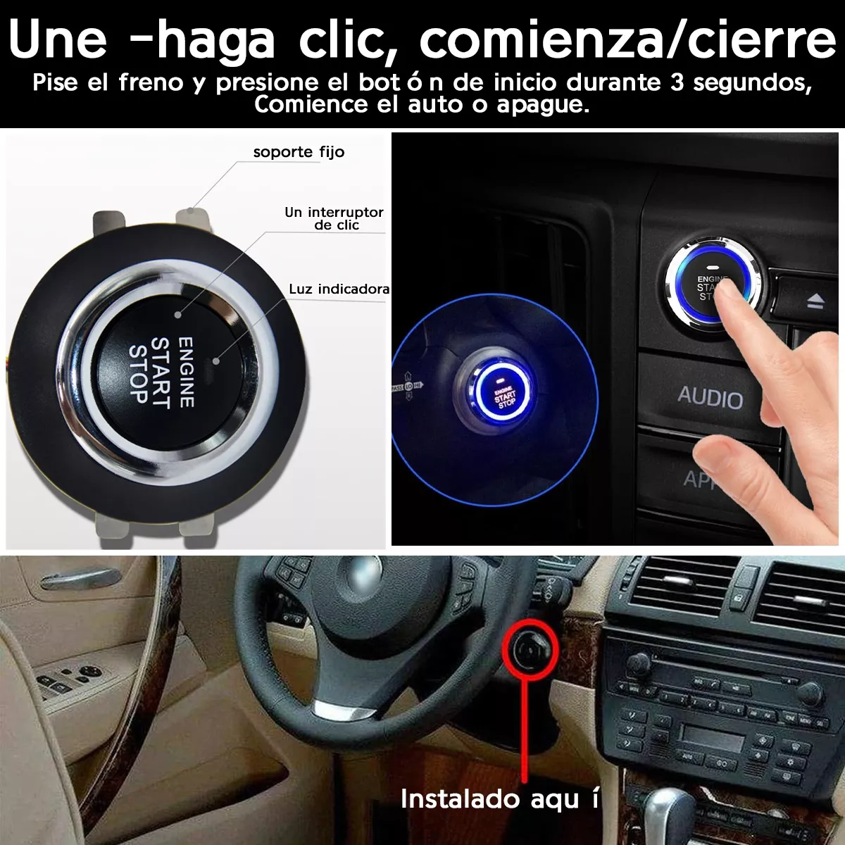 Foto 5 | Auto Botón Encendido Arranque Antirobo Start Sin Llave Rfid Negro Belug