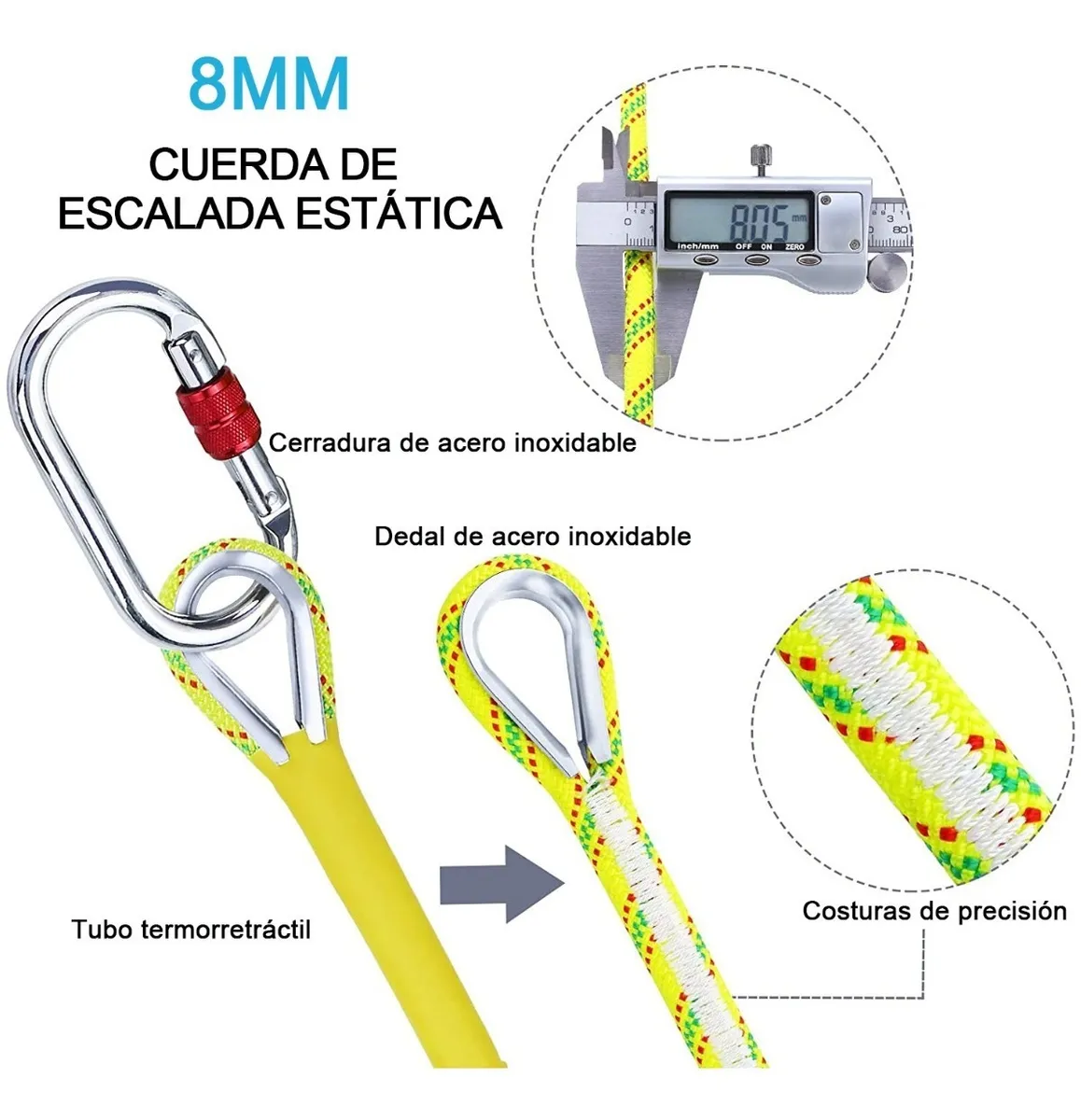 Foto 4 pulgar | Cuerda Alpinismo 8mm Estático Escalada Paracord 10m Amarillo