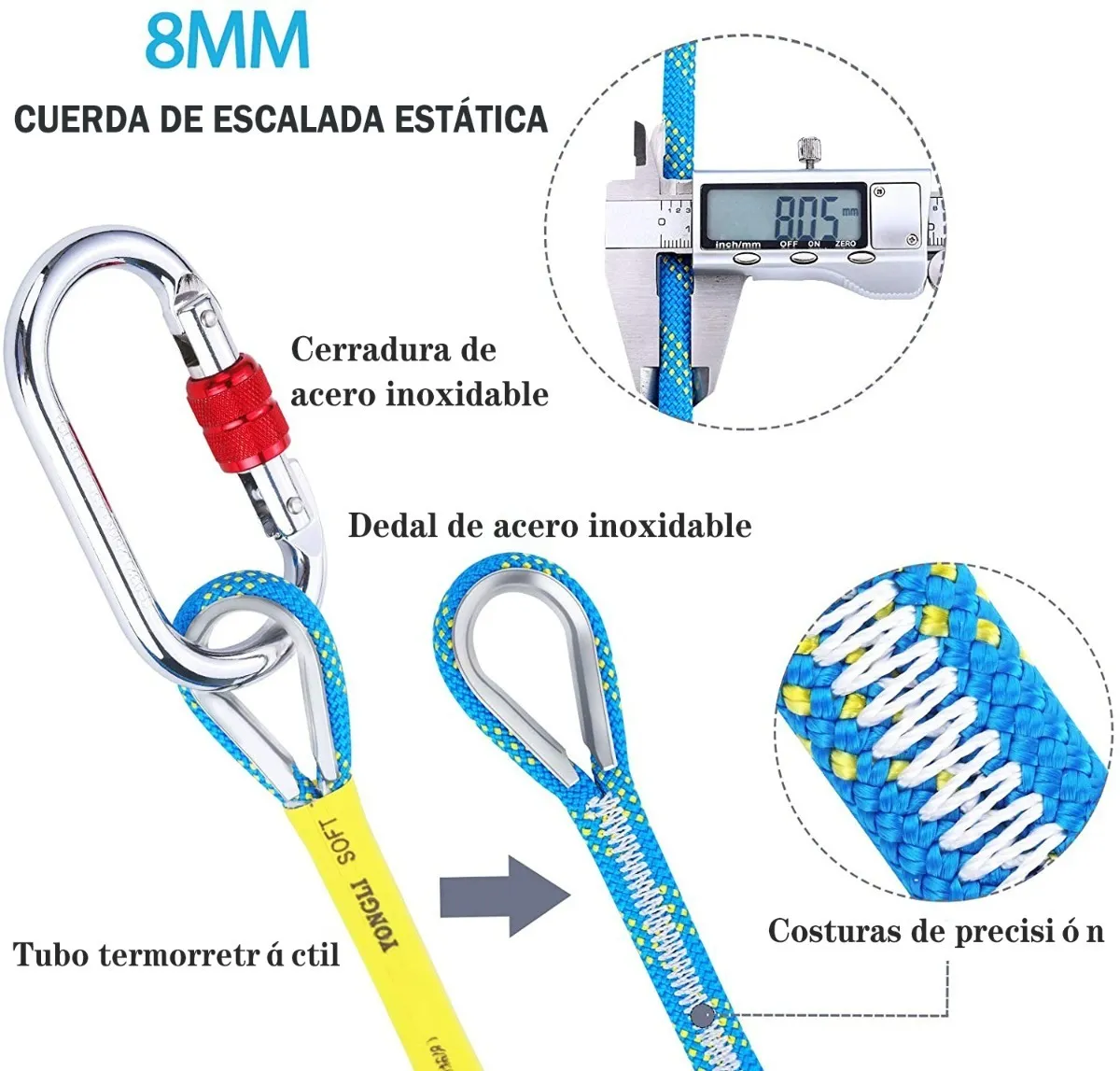 Foto 3 pulgar | Cuerda Alpinismo 8mm Estático Escalada Paracord 10m Azul