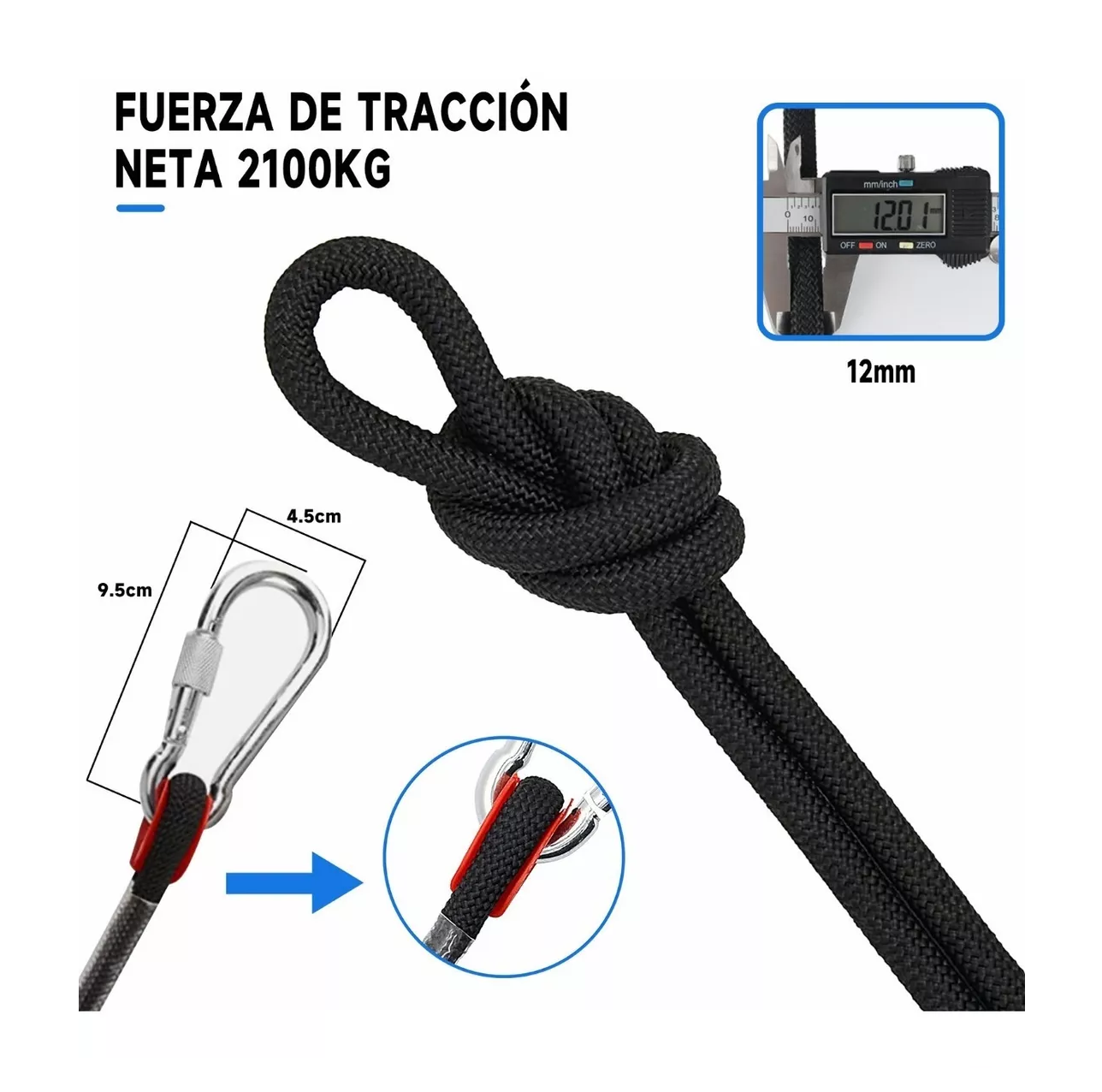 Foto 4 pulgar | Cuerda de 12 mm BELUG para Escalada de Montaña 10 m Negro