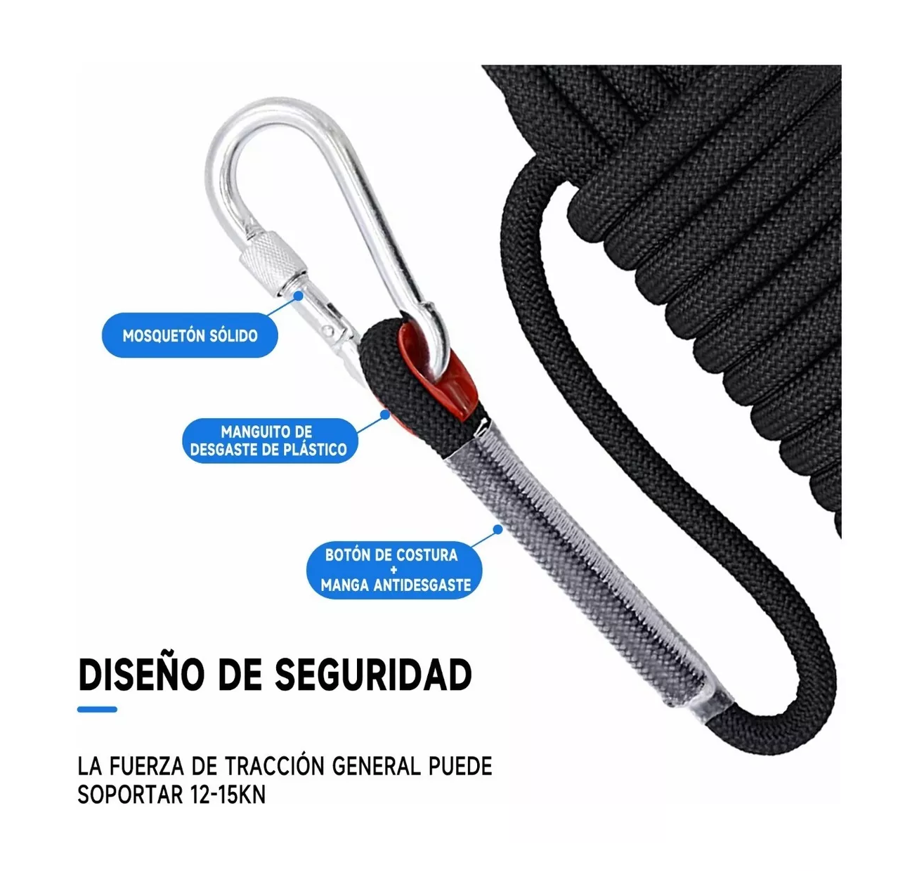 Foto 4 | Cuerda de 12 mm BELUG para Escalada de Montaña 10 m Negro