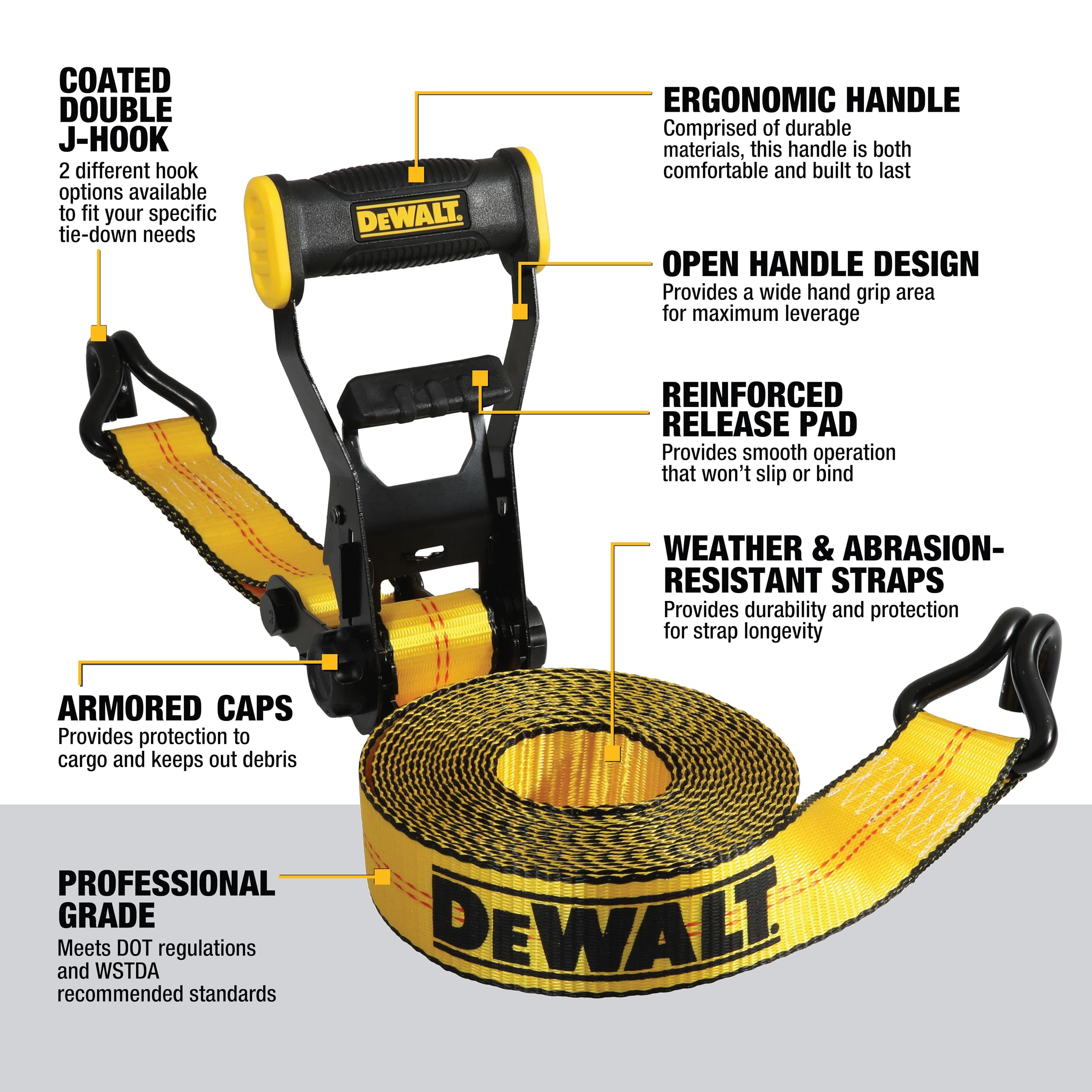 Foto 2 | Correa De Amarre Con Trinquete Dewalt Dxbc10000j, Color Negro Y Amarillo, 2 X 27 Pies - Venta Internacional.