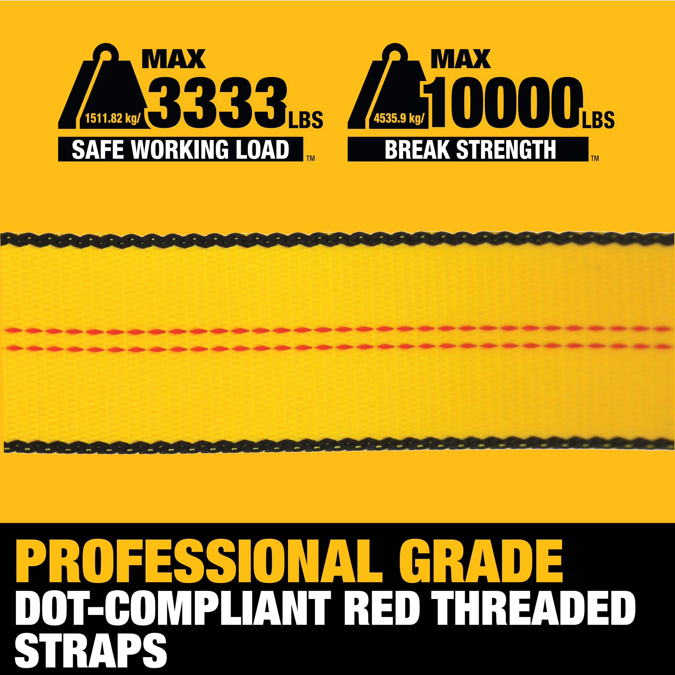 Foto 3 | Correa De Amarre Con Trinquete Dewalt Dxbc10000j, Color Negro Y Amarillo, 2 X 27 Pies - Venta Internacional.