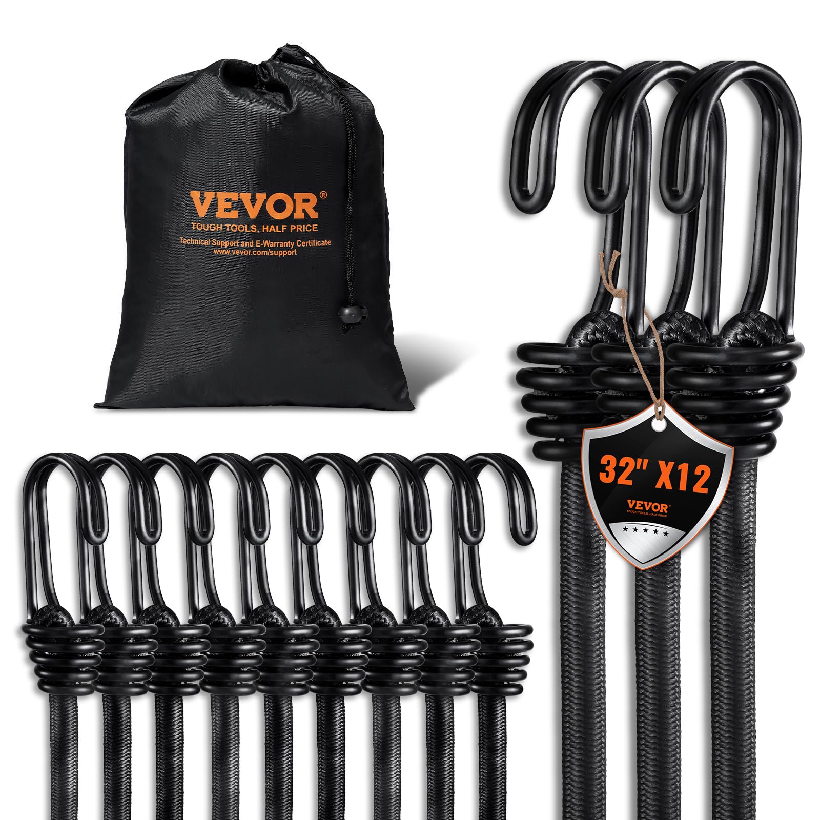 Foto 2 pulgar | Cordones Elásticos Vevor, 12 Unidades, 80 Cm, Con Ganchos En Doble J Y Bolsa - Venta Internacional.