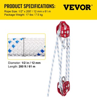 Foto 7 | Block And Tackle Vevor Twin Sheave De 200 Pies Con Cuerda Trenzada - Venta Internacional.
