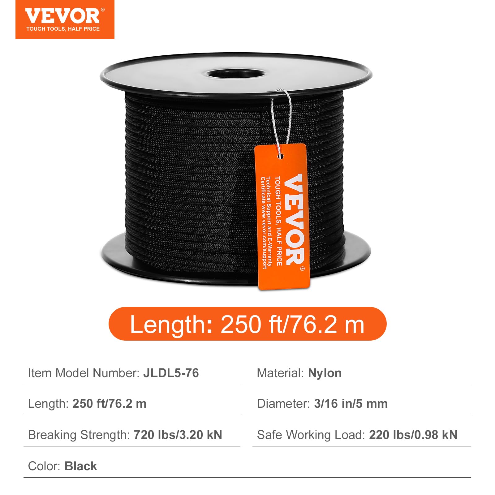 Foto 7 | Cuerda De Escalada Vevor De Nailon Trenzado De 3/16 Pulgadas X 250 Pies 720 Libras - Venta Internacional.