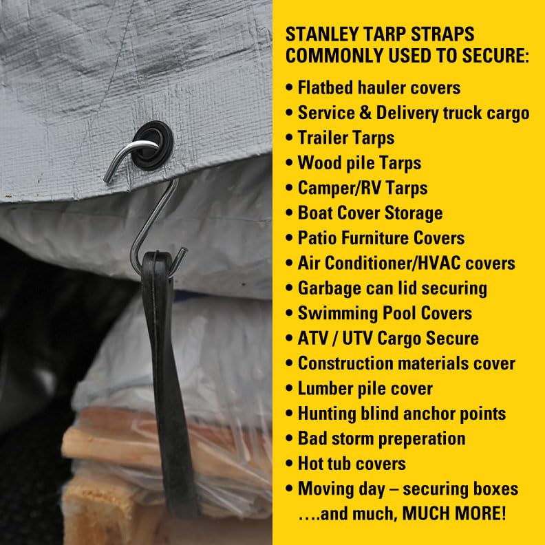 Foto 6 | Cuerdas Elásticas De Goma Stanley S300415 Negras De 15 Pulgadas Para Todo Clima Con Ganchos En S Par - Venta Internac
