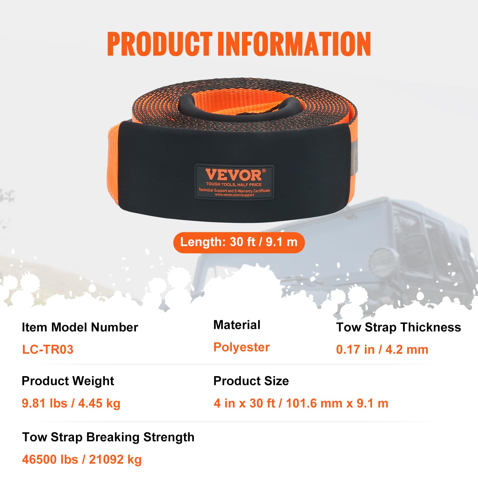 Foto 7 | Correas De Remolque Vevor Heavy Duty, 4 X 9 M, 21.091 Kg De Resistencia A La Rotura - Venta Internacional.