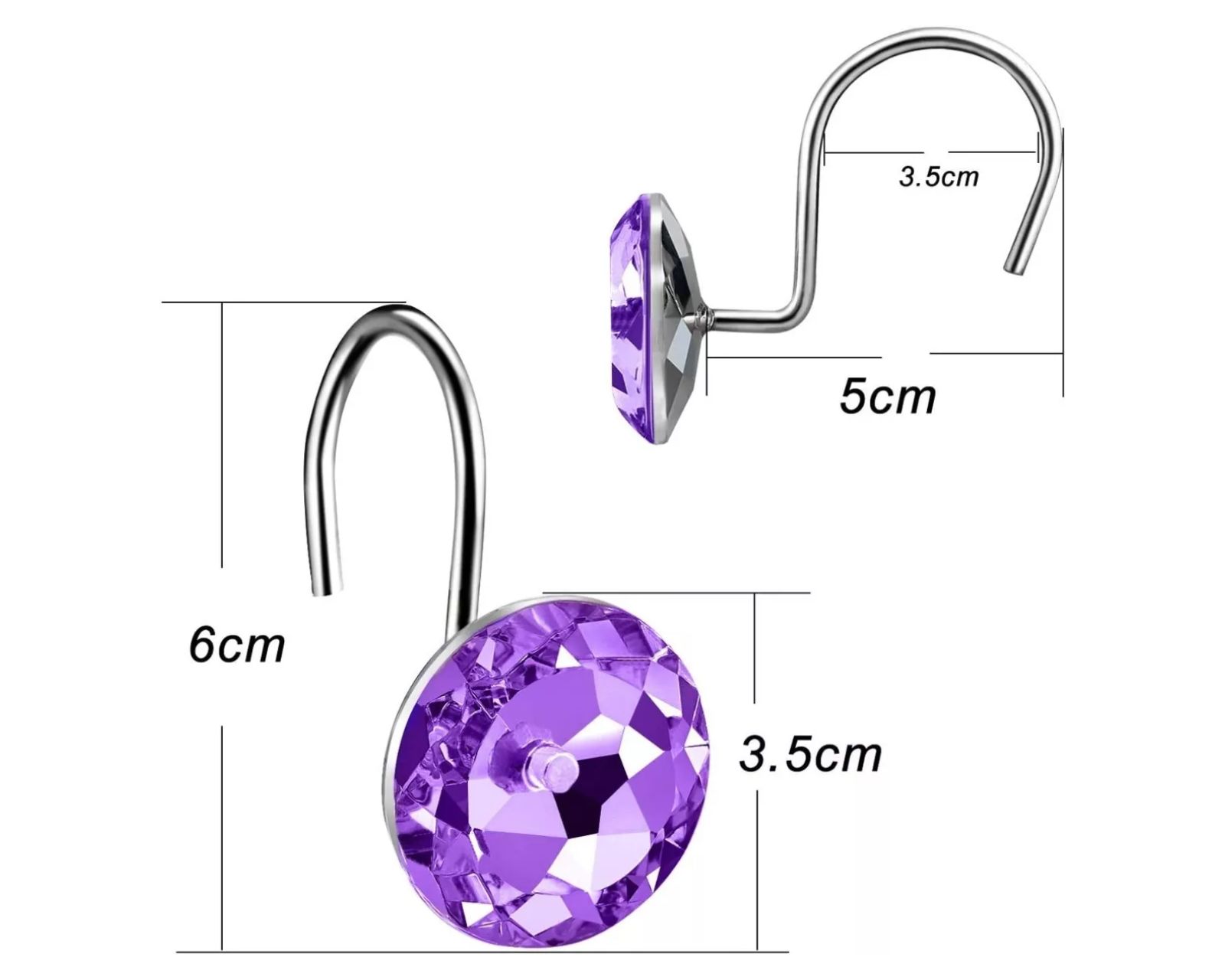 Foto 5 pulgar | Set de 12 Ganchos de Acero Inoxidable con Diseño De Diamante para Cortinas de Baño color Lila