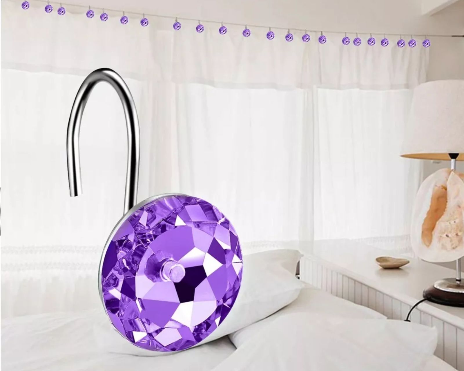 Foto 8 pulgar | Set de 12 Ganchos de Acero Inoxidable con Diseño De Diamante para Cortinas de Baño color Lila