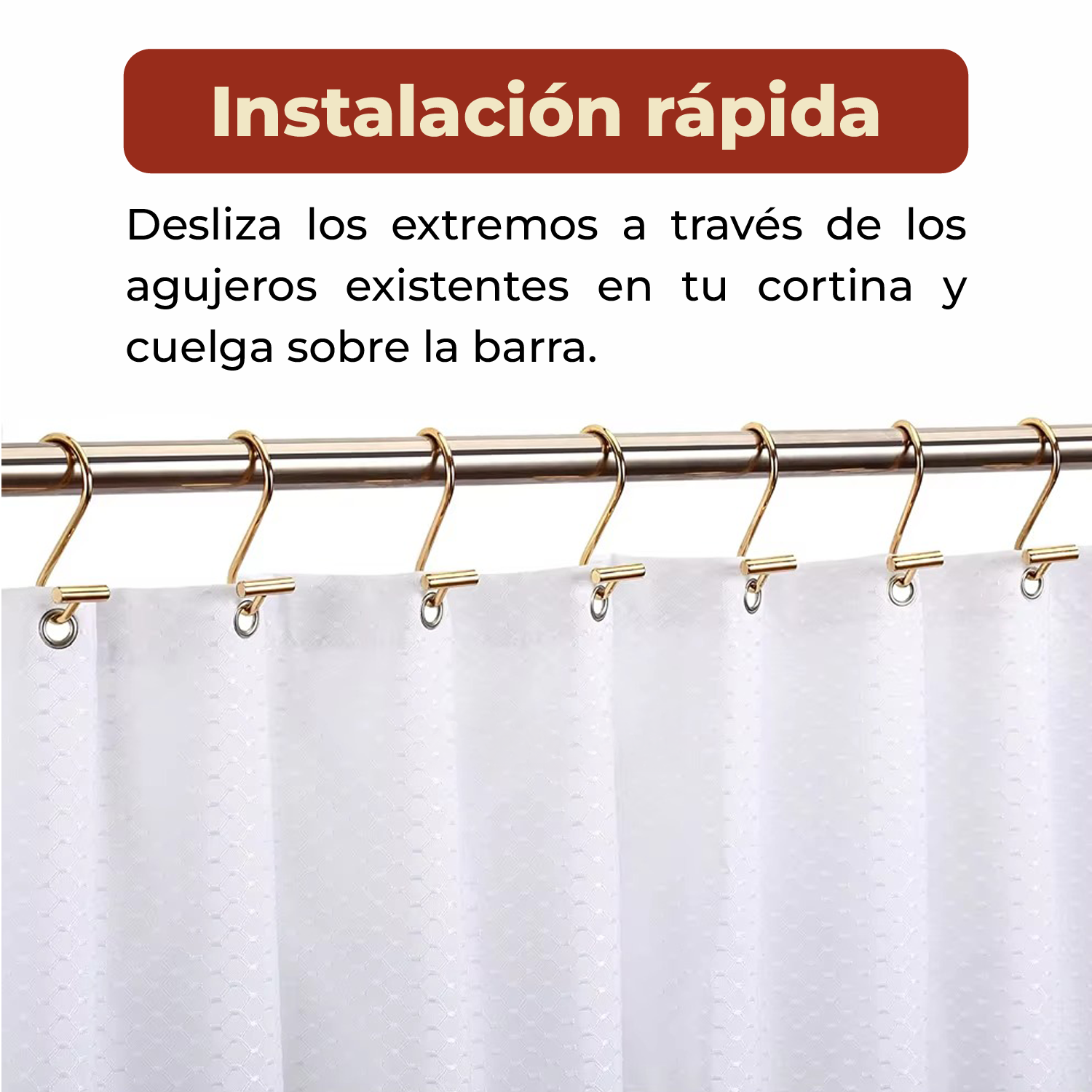 Foto 5 pulgar | Set de 12 Ganchos de Acero Inoxidable para Cortinas se Baño Forma T Doradas