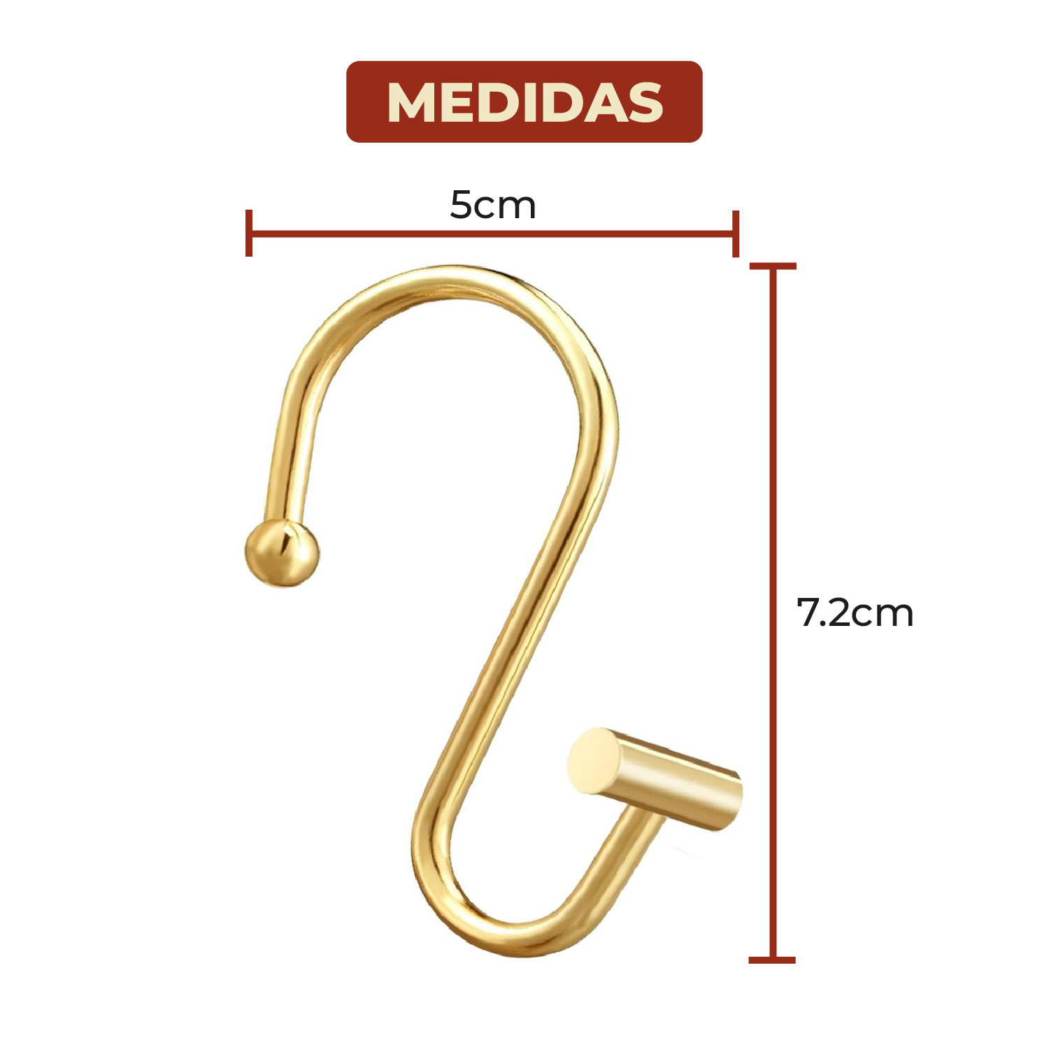 Foto 6 pulgar | Set de 12 Ganchos de Acero Inoxidable para Cortinas se Baño Forma T Doradas