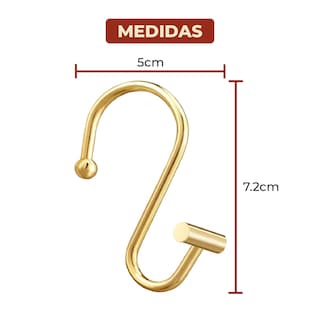 Foto 5 | Set de 12 Ganchos de Acero Inoxidable para Cortinas se Baño Forma T Doradas