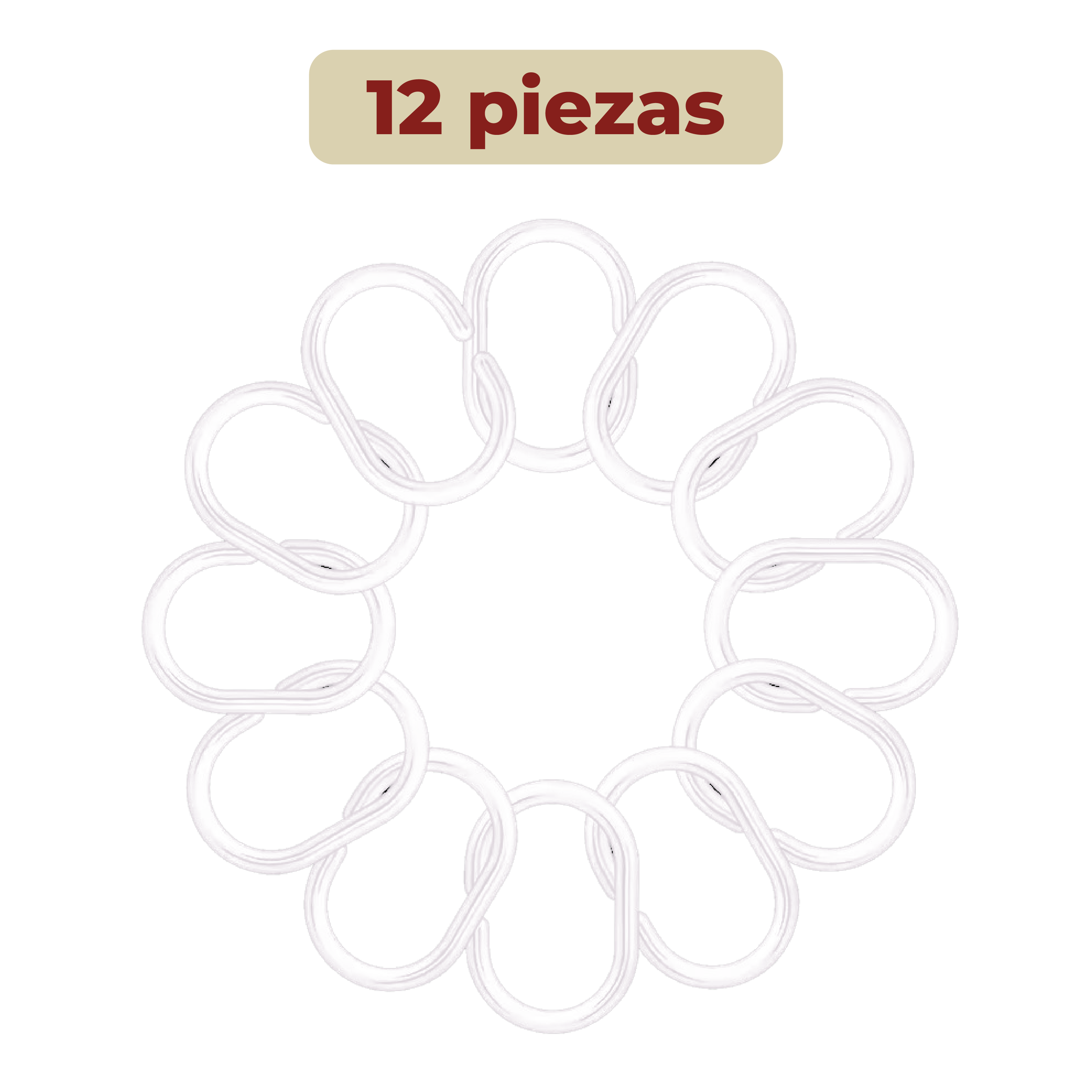 Foto 4 pulgar | Set de 12 Ganchos para Cortina de Baño Tipo C de Plástico Blancos