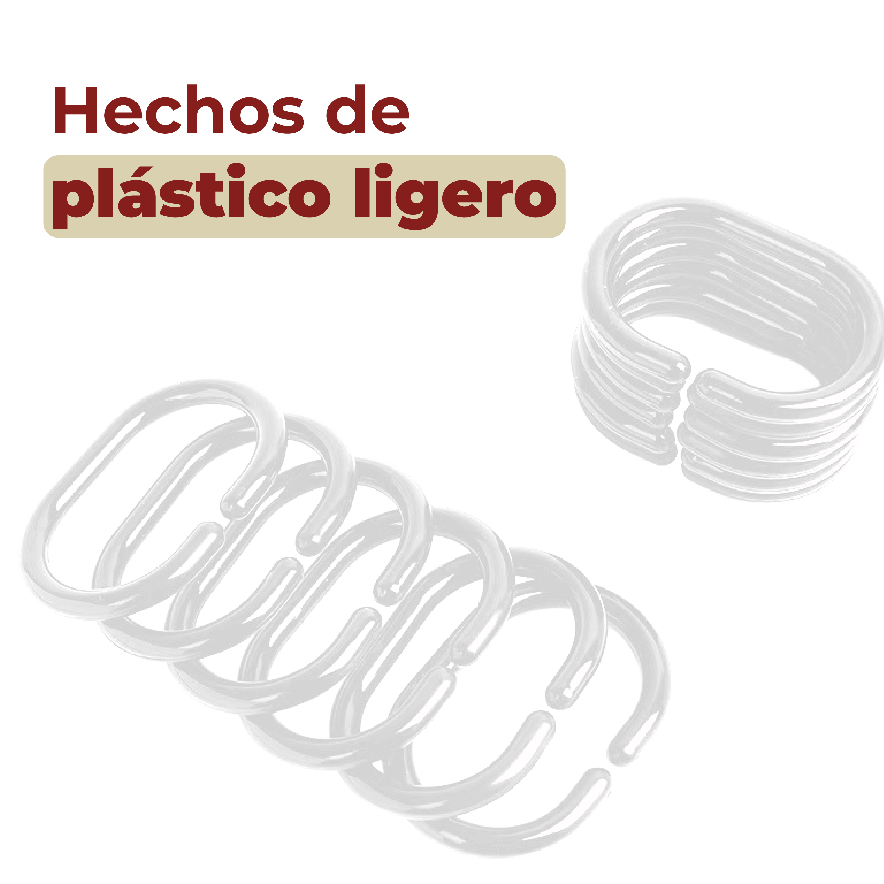 Foto 6 pulgar | Set de 12 Ganchos para Cortina de Baño Tipo C de Plástico Blancos