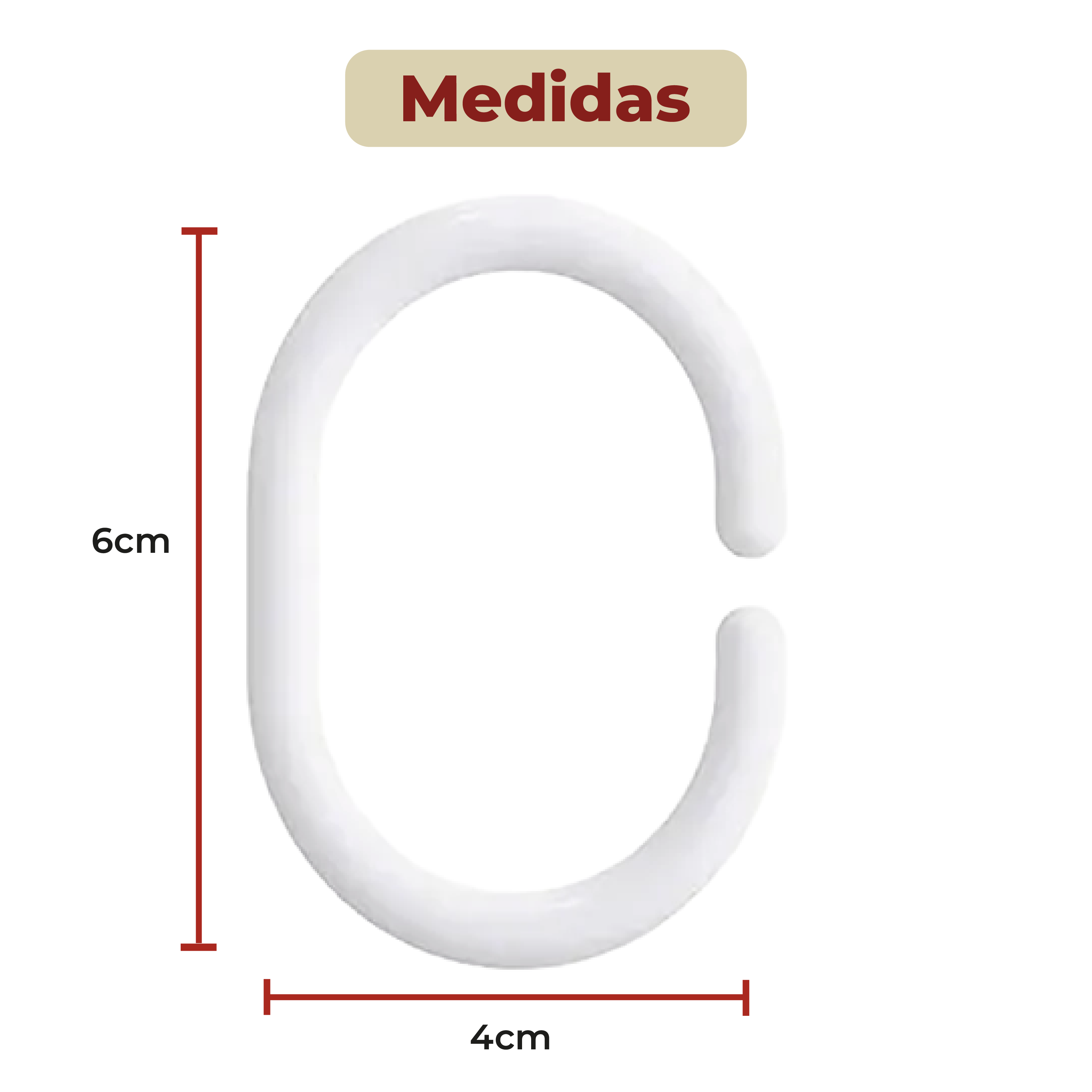 Foto 7 pulgar | Set de 12 Ganchos para Cortina de Baño Tipo C de Plástico Blancos