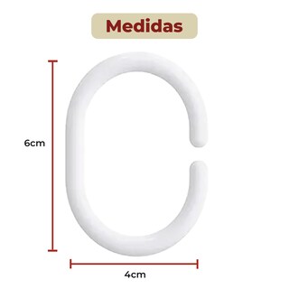 Foto 6 | Set de 12 Ganchos para Cortina de Baño Tipo C de Plástico Blancos