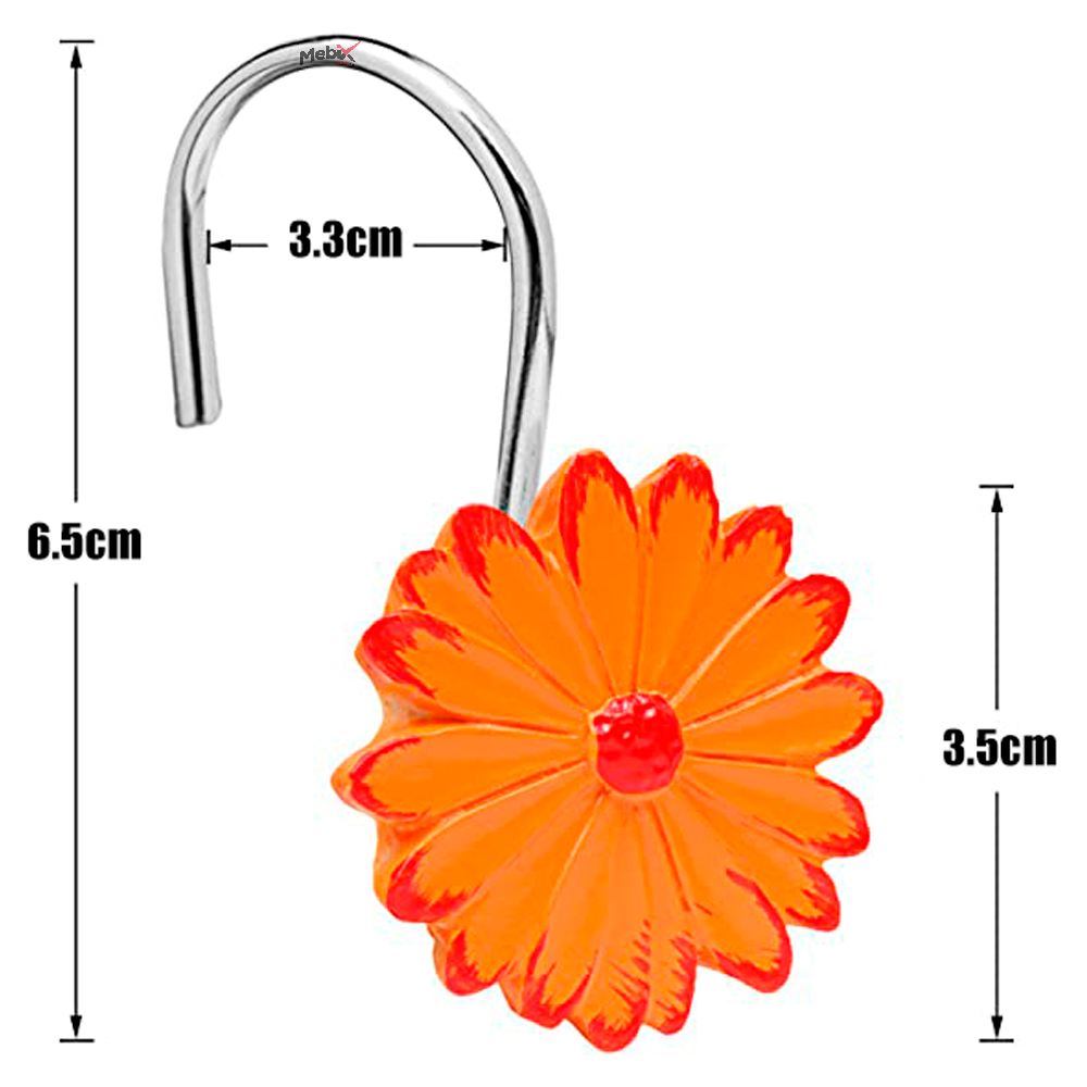 Foto 5 pulgar | Set de 12 Ganchos De Acero Inoxidable para Cortinas de Baño con Diseño de Flores Naranja