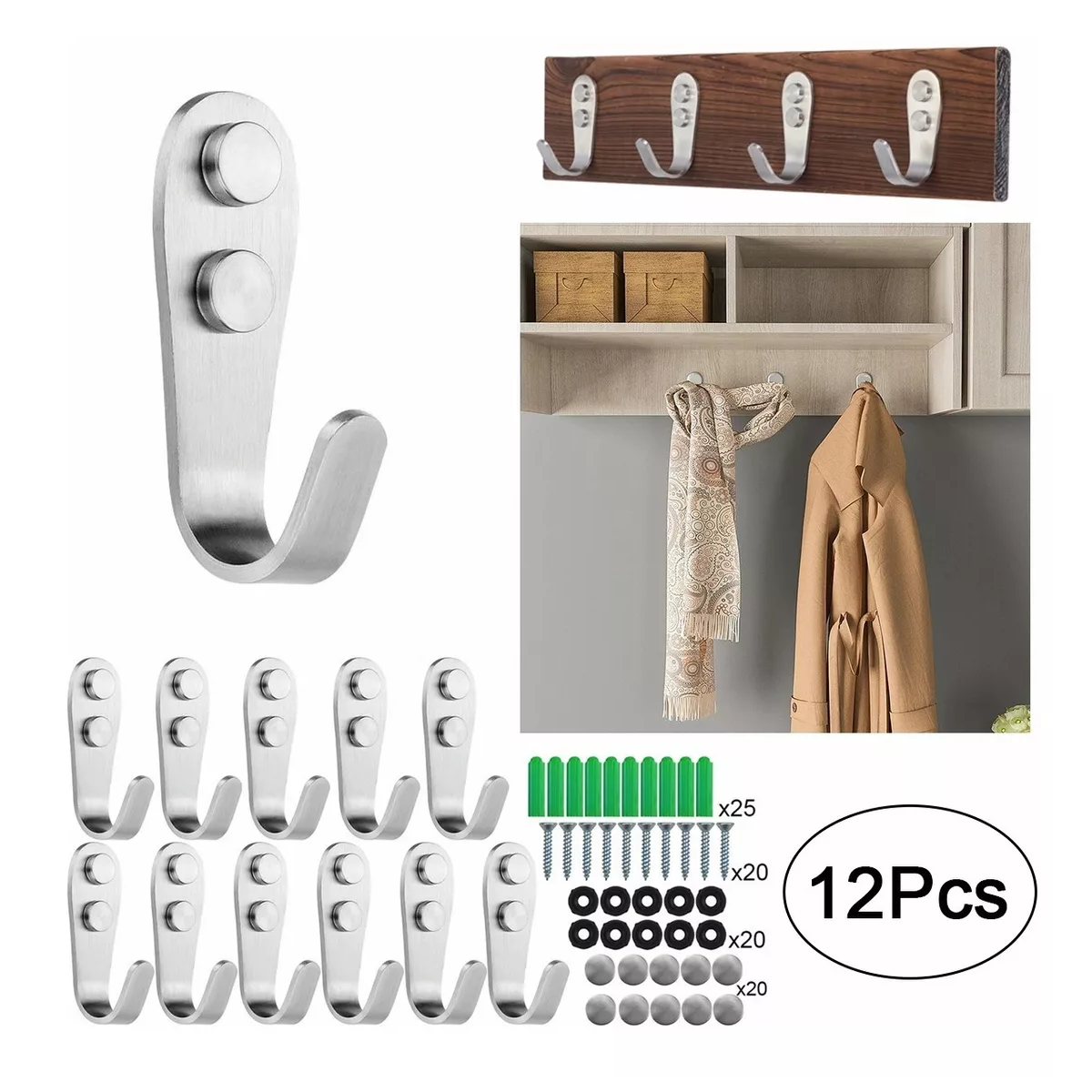 Foto 3 pulgar | Gancho de Pared de Acero Inoxidable Eo Safe Imports Esi-9607 Plata Set 12 Piezas
