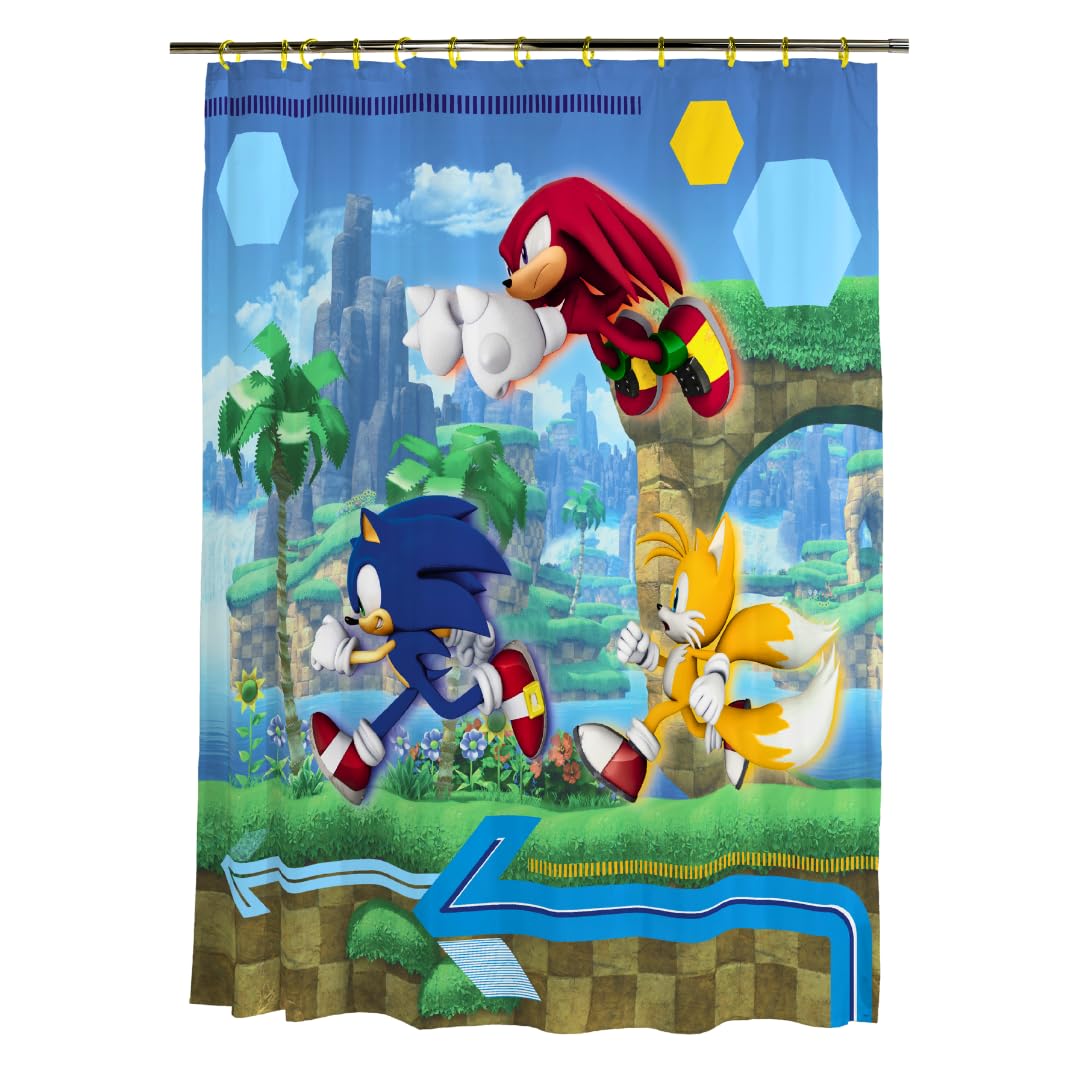 Juego De Cortinas De Baño Franco Sonic Anime De 13 Piezas Con Anillos - Venta Internacional.