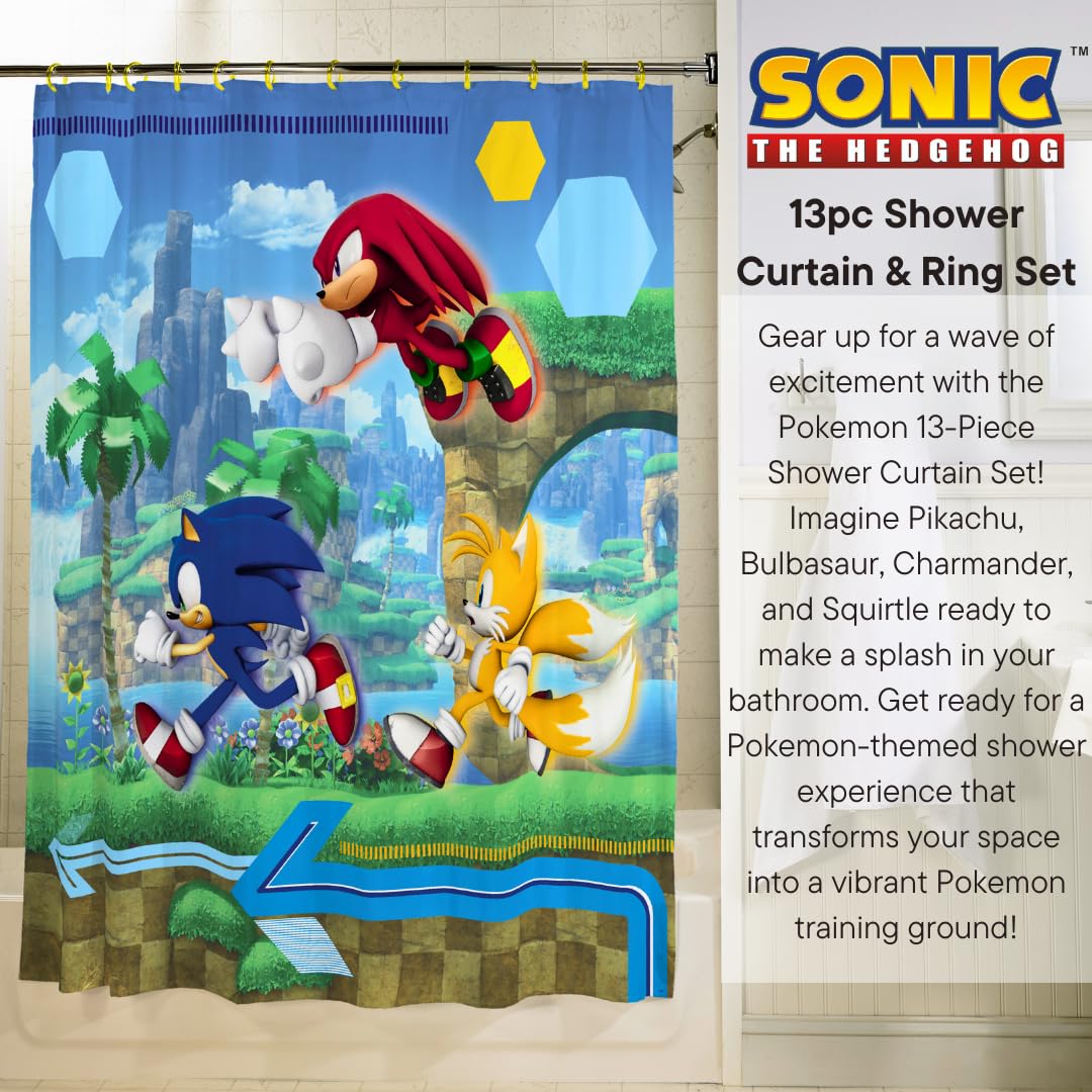 Foto 3 pulgar | Juego De Cortinas De Baño Franco Sonic Anime De 13 Piezas Con Anillos - Venta Internacional.