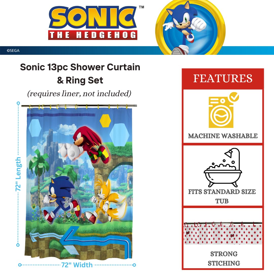 Foto 4 pulgar | Juego De Cortinas De Baño Franco Sonic Anime De 13 Piezas Con Anillos - Venta Internacional.
