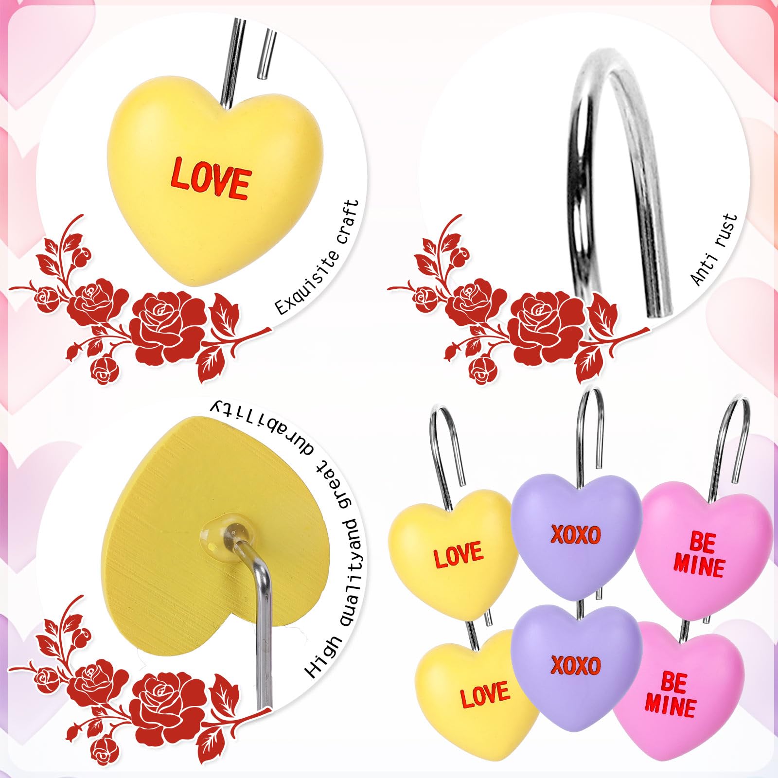 Foto 4 pulgar | Ganchos Para Cortinas De Ducha Con Forma De Corazón Para El Día De San Valentín - Venta Internacional.