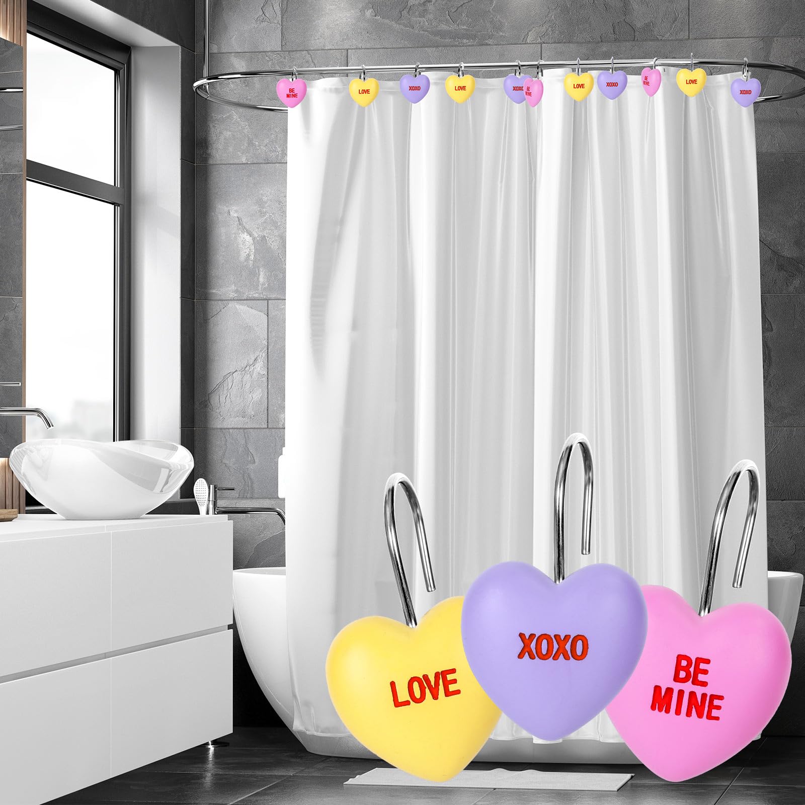 Foto 5 pulgar | Ganchos Para Cortinas De Ducha Con Forma De Corazón Para El Día De San Valentín - Venta Internacional.
