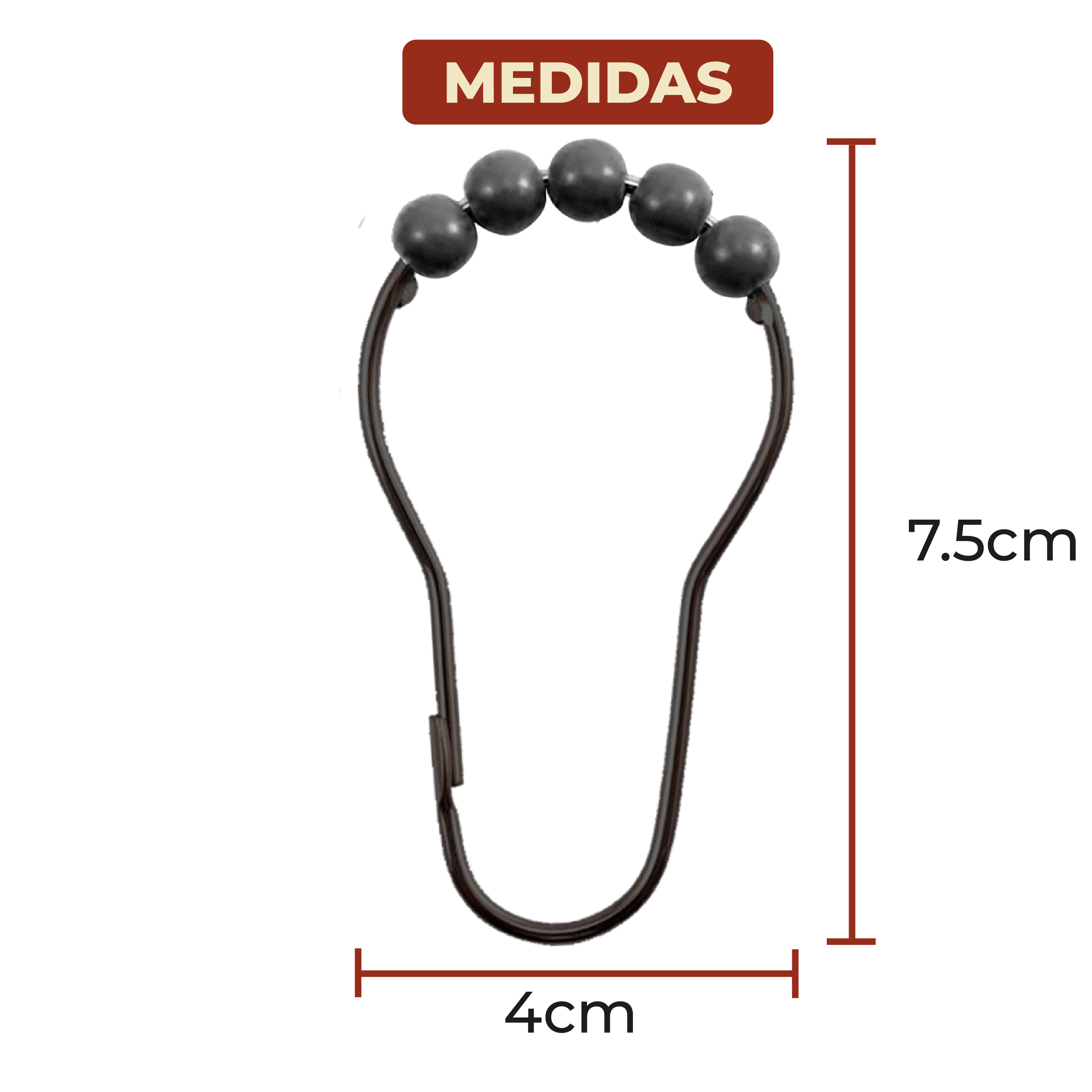 Foto 8 pulgar | Set De 12 Ganchos Para Cortinas De Baño Color Negro