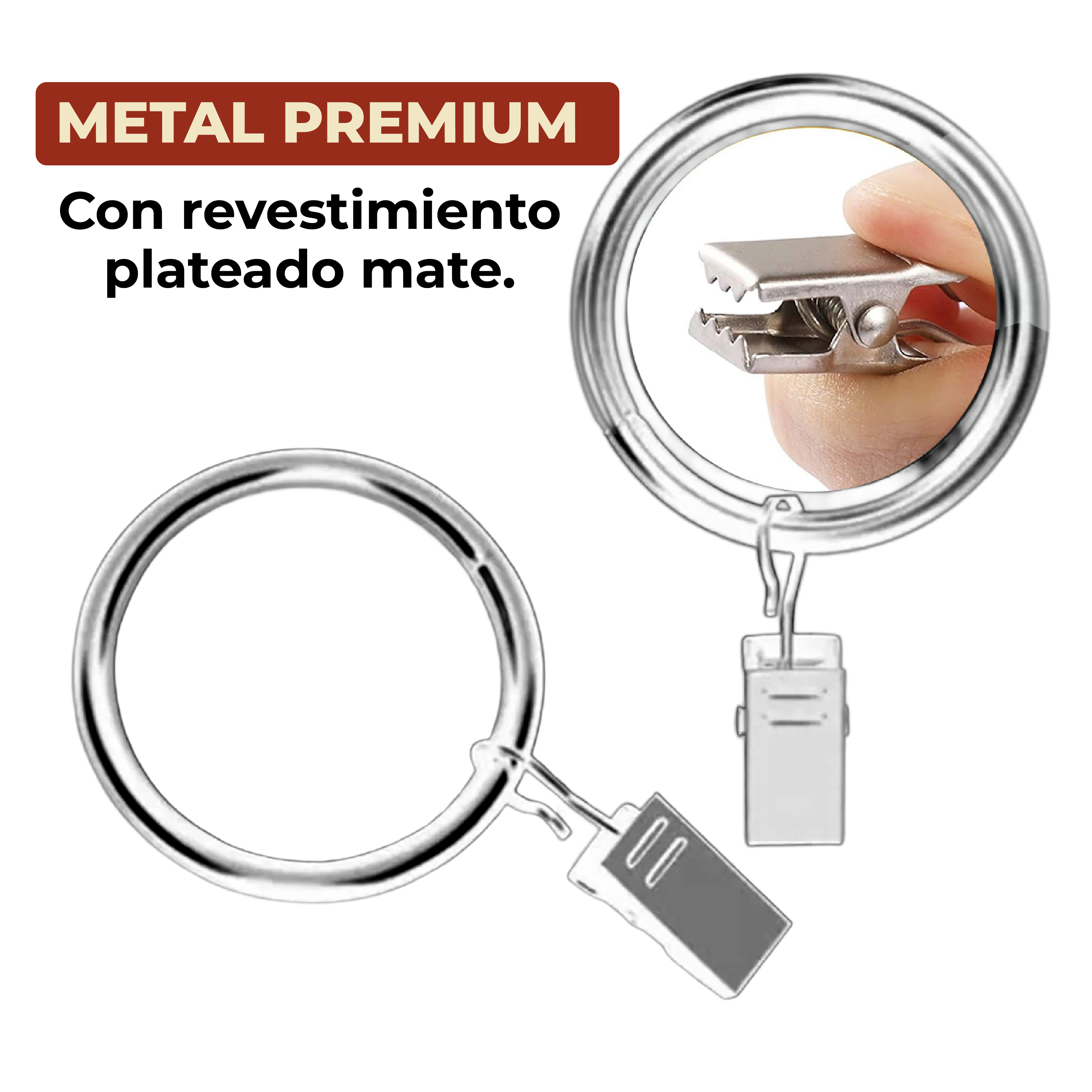 Foto 5 pulgar | Set De 12 Anillos Metálicos Para Tubo De Cortina Con Clip Color Plata