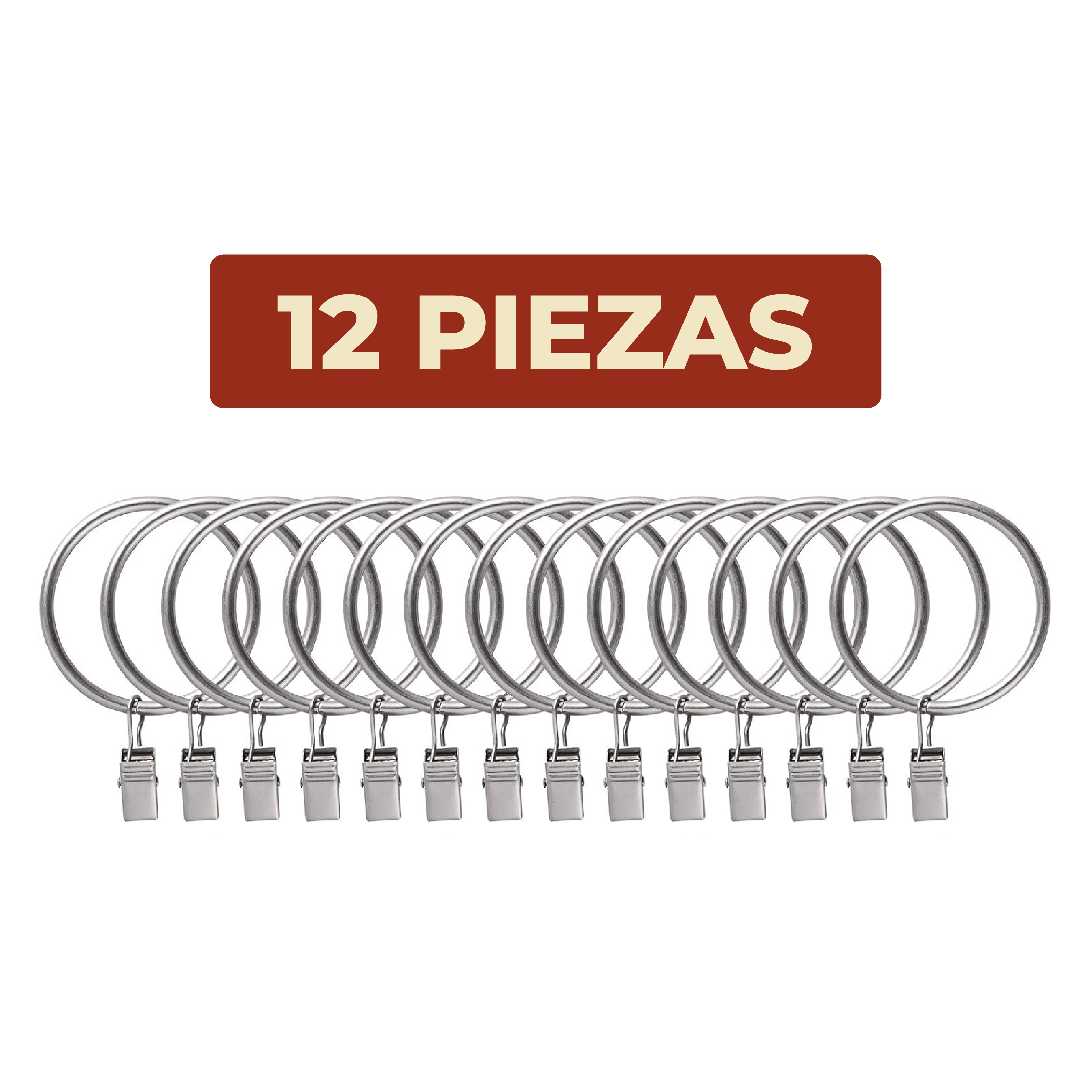 Foto 7 pulgar | Set De 12 Anillos Metálicos Para Tubo De Cortina Con Clip Color Plata
