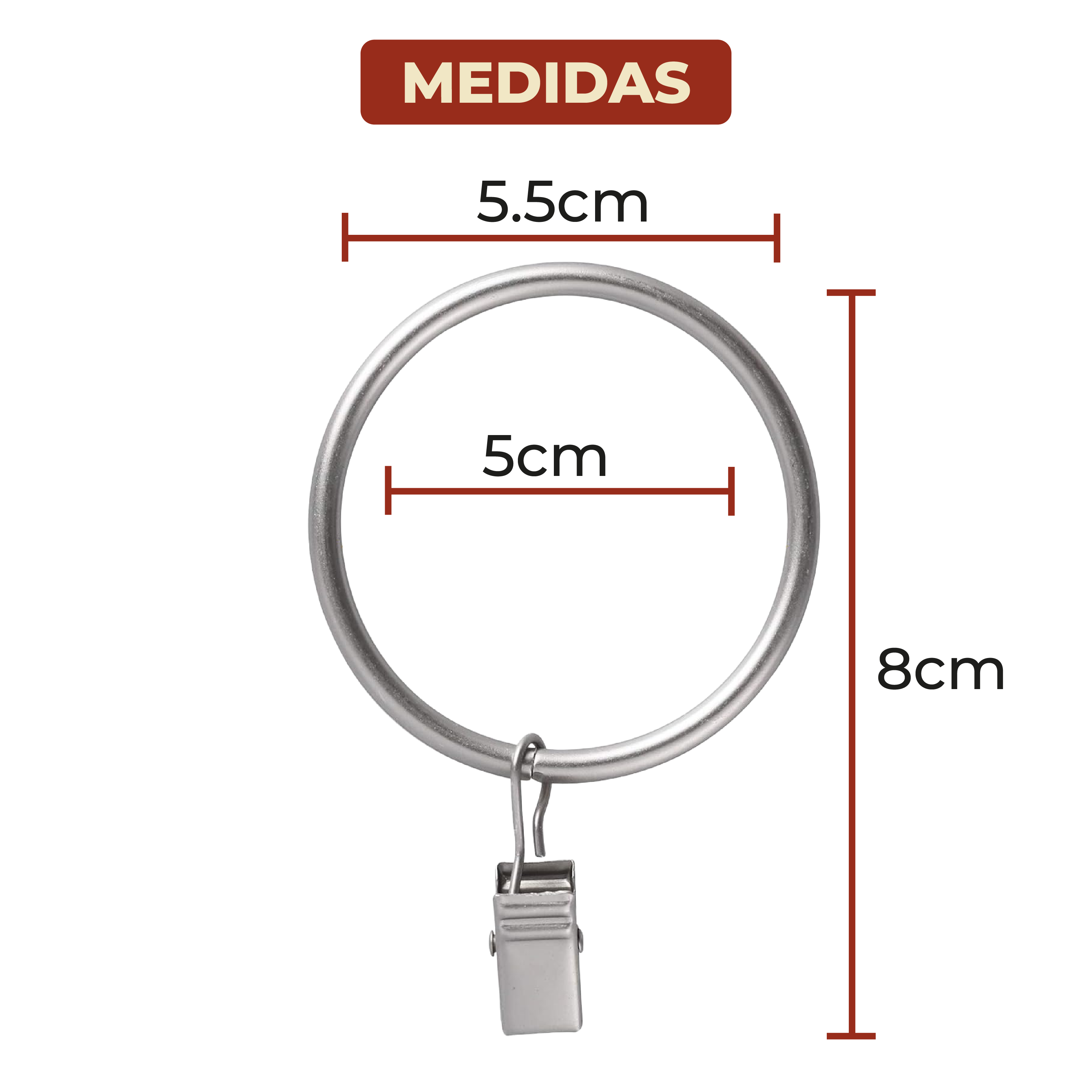 Foto 8 pulgar | Set De 12 Anillos Metálicos Para Tubo De Cortina Con Clip Color Plata