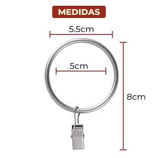 Foto 7 | Set De 12 Anillos Metálicos Para Tubo De Cortina Con Clip Color Plata