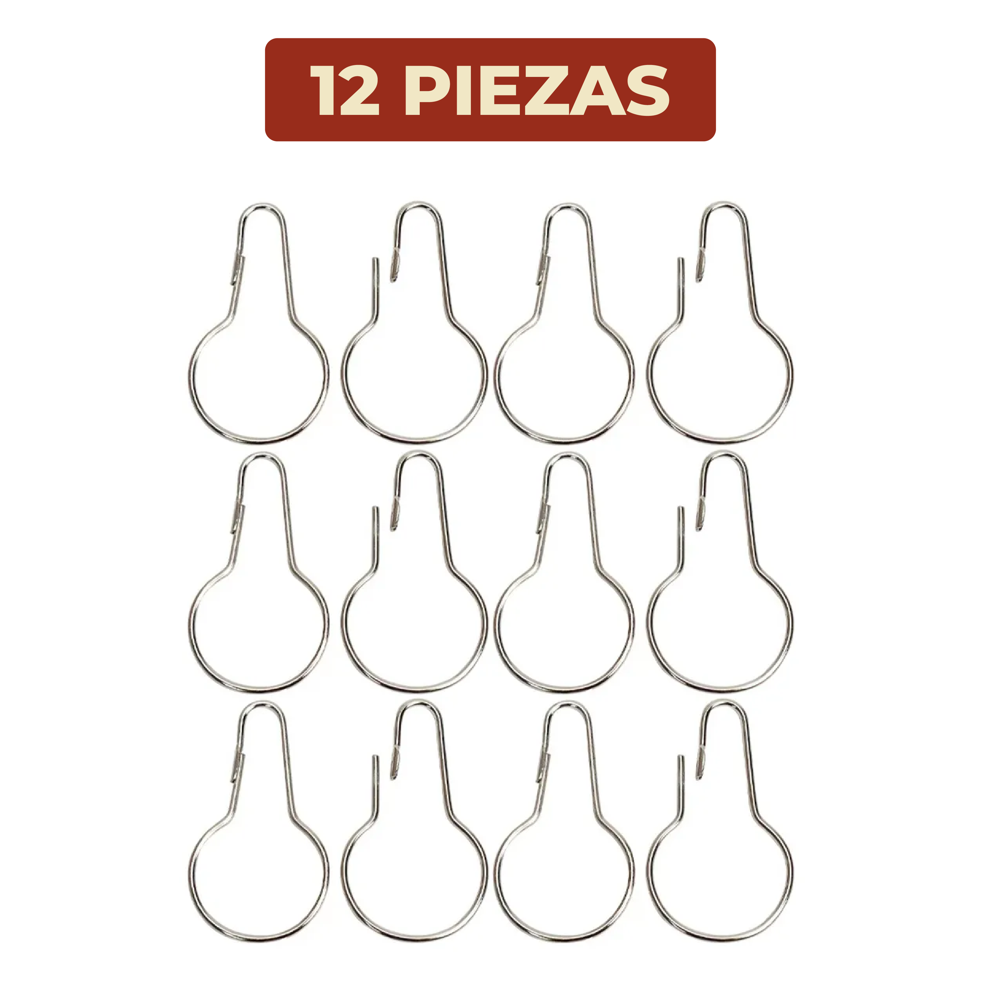 Foto 7 pulgar | Set 12 Ganchos Lisos Para Cortina De Baño Acero Inoxidable