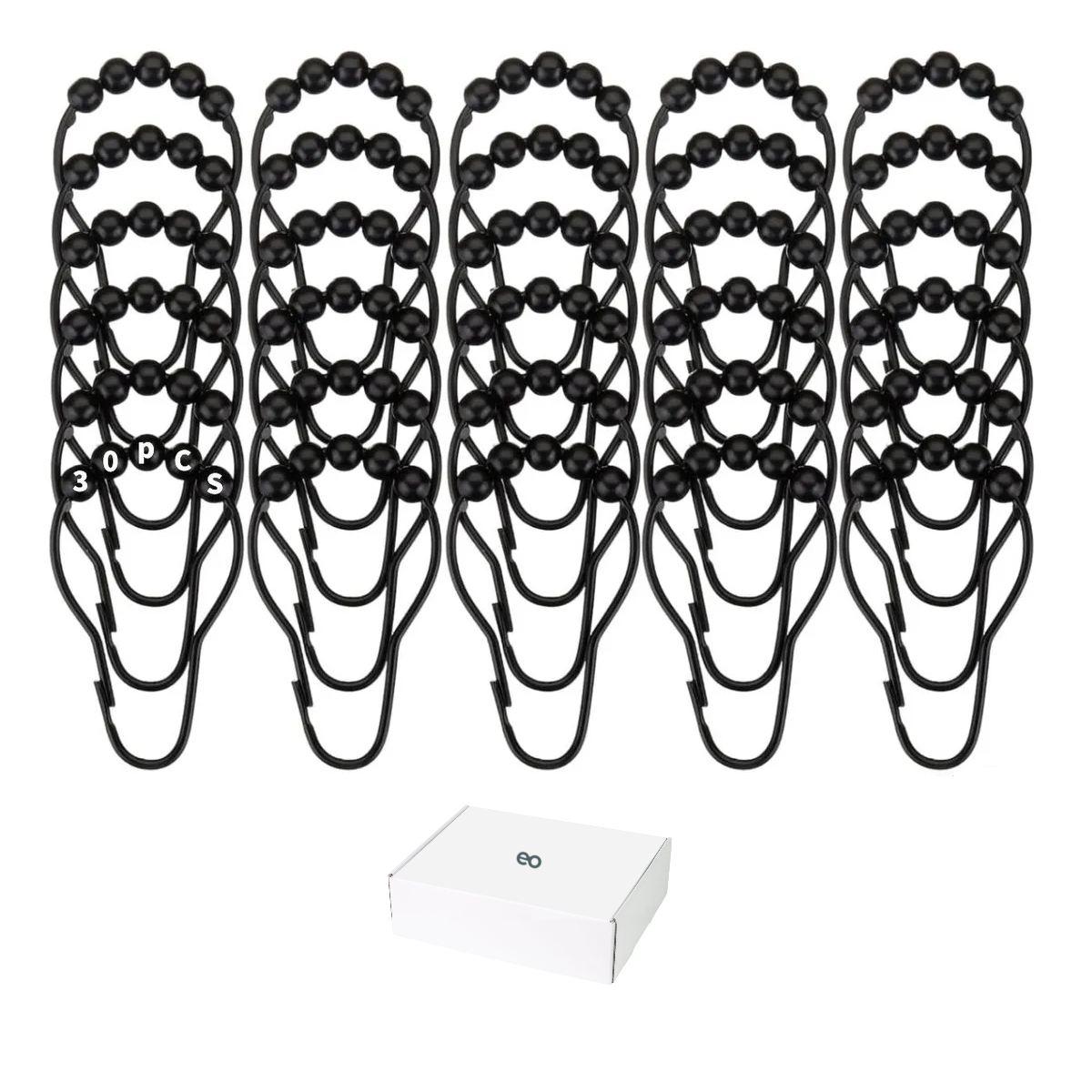 Kit De 30 Ganchos Metálicos Negros Para Cortinas De Baño Eo Safe Imports Esi-20480 Negro