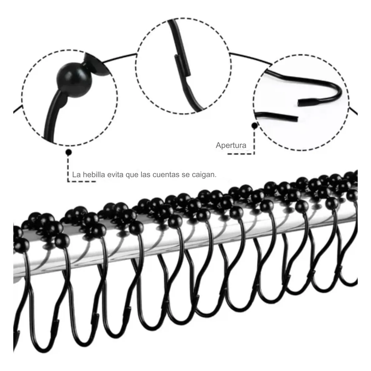 Foto 4 | Kit De 30 Ganchos Metálicos Negros Para Cortinas De Baño Eo Safe Imports Esi-20480 Negro