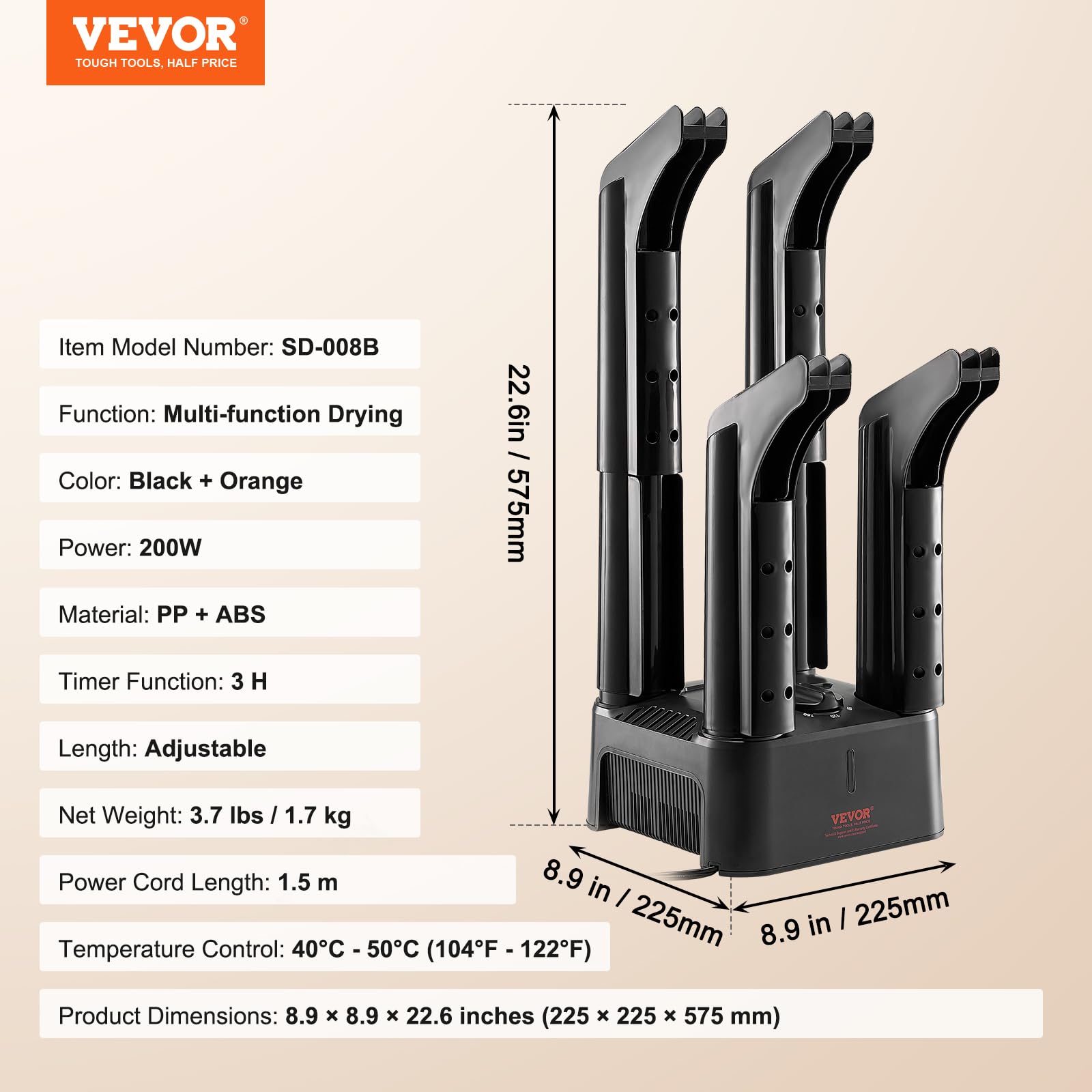 Foto 8 pulgar | Secador De Zapatos Vevor, Temporizador Portátil Desmontable De 4 Tubos, Negro/blanco - Venta Internacional.
