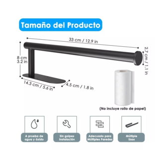 Foto 5 | Portarrollos Papel Adhesivo Debajo Del Gabinete Para Cocina, Color Negro