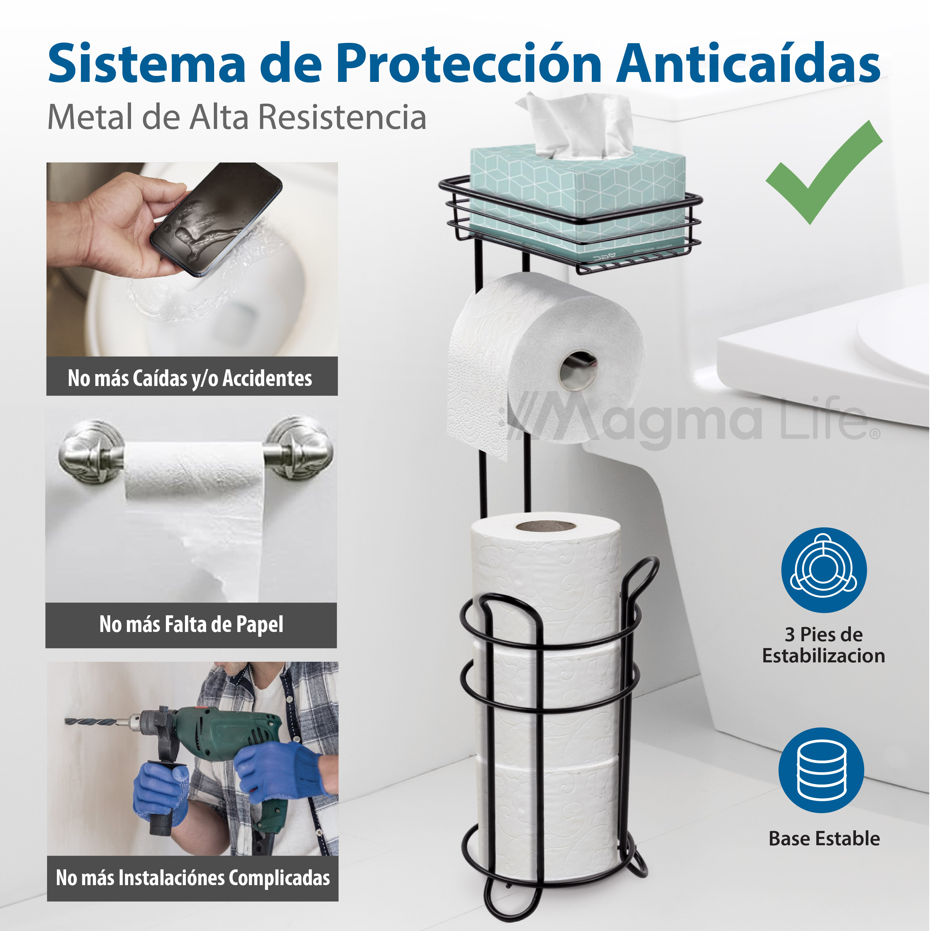 Foto 2 | Porta Rollos de Papel de Baño Magma Life Metálico Negro