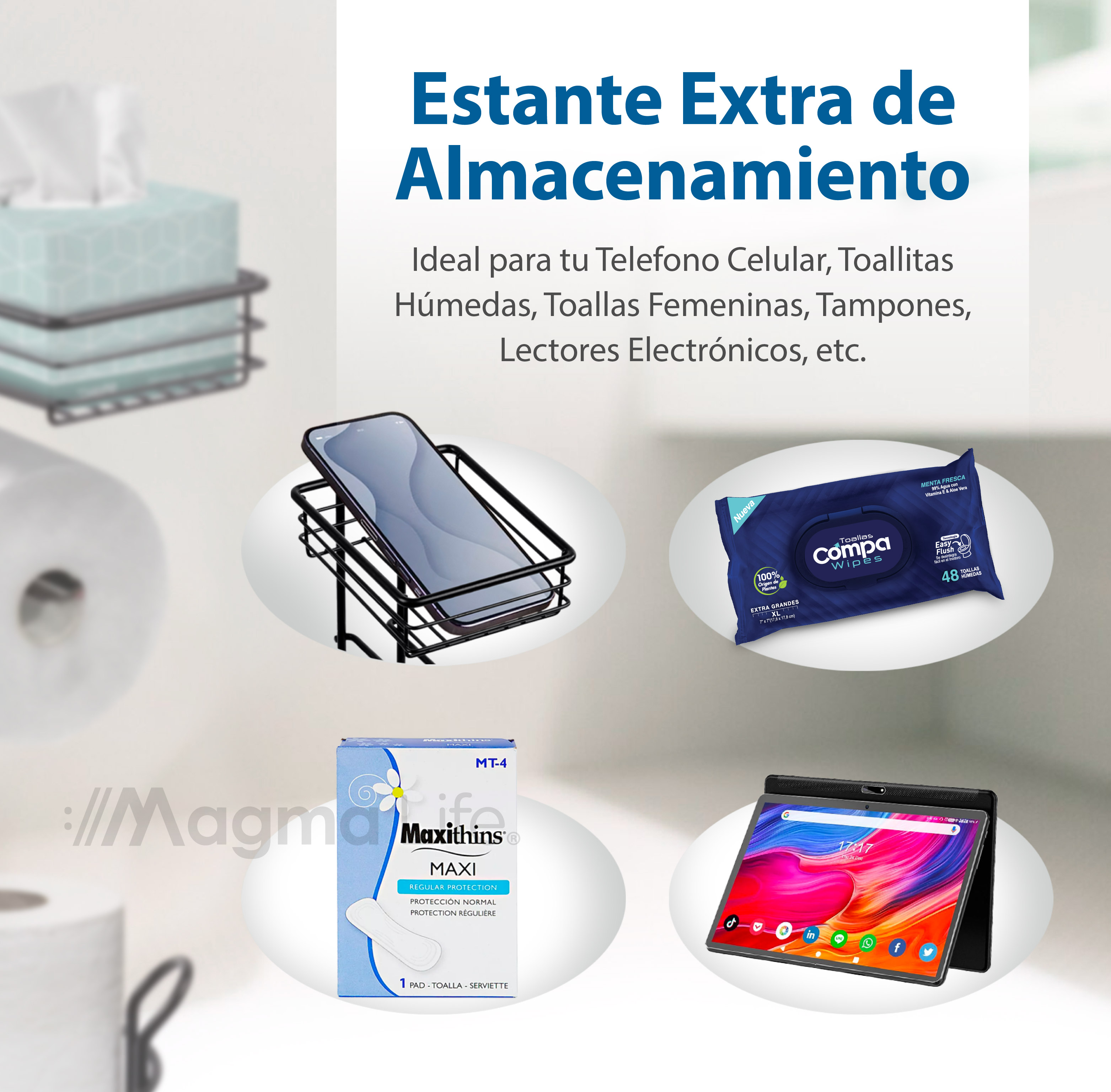 Foto 5 pulgar | Porta Rollos de Papel de Baño Magma Life Metálico Negro