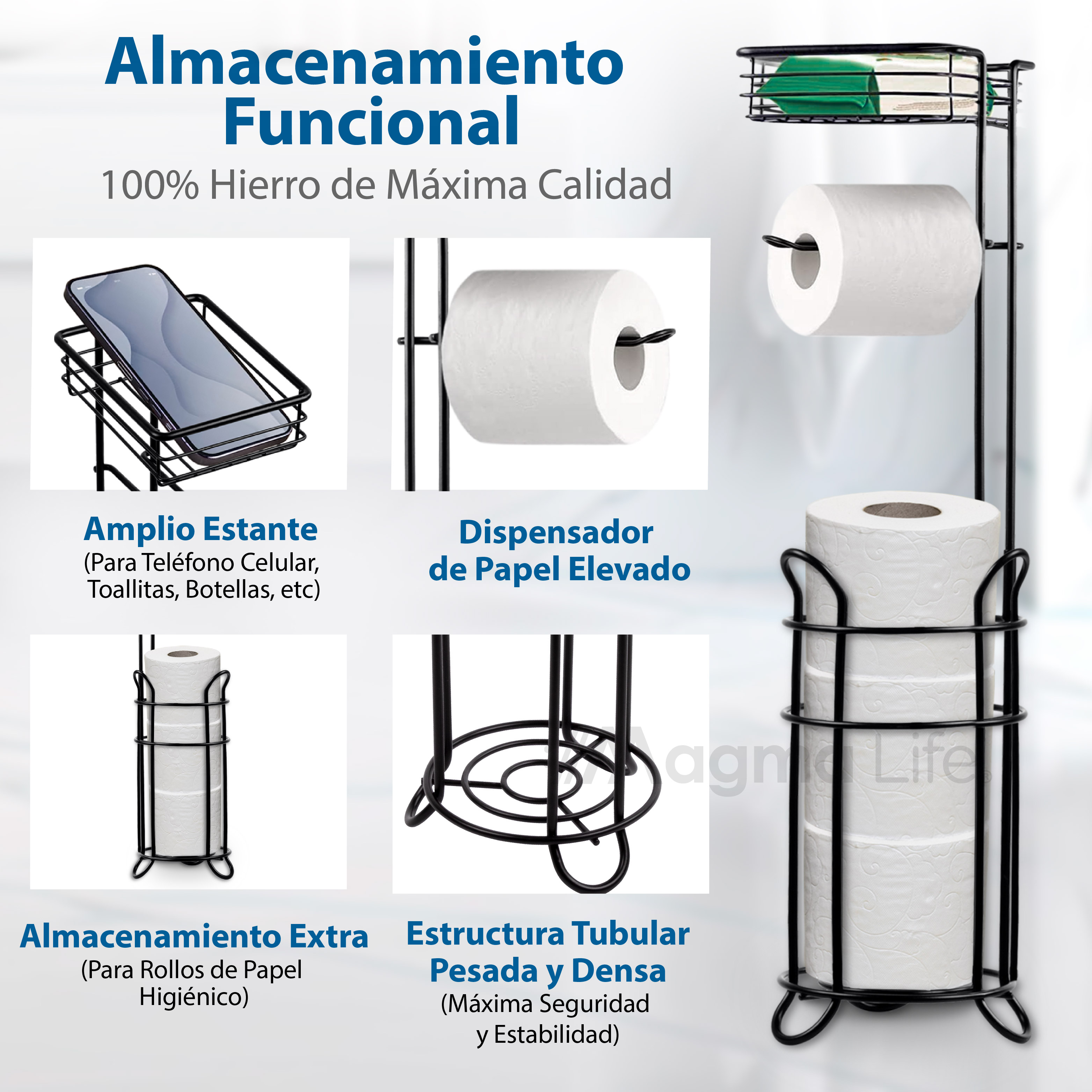Foto 5 | Porta Rollos de Papel de Baño Magma Life Metálico Negro