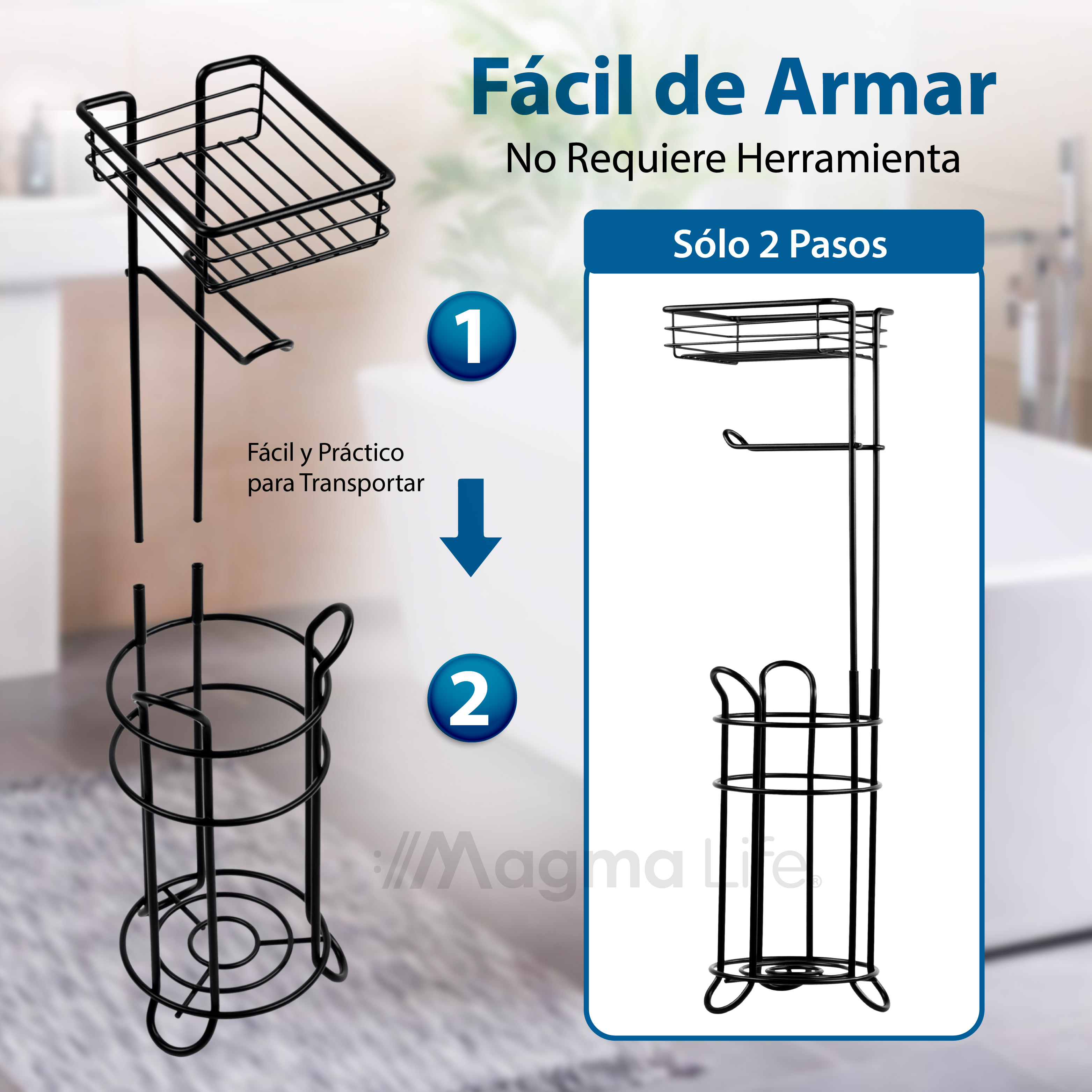 Foto 7 pulgar | Porta Rollos de Papel de Baño Magma Life Metálico Negro