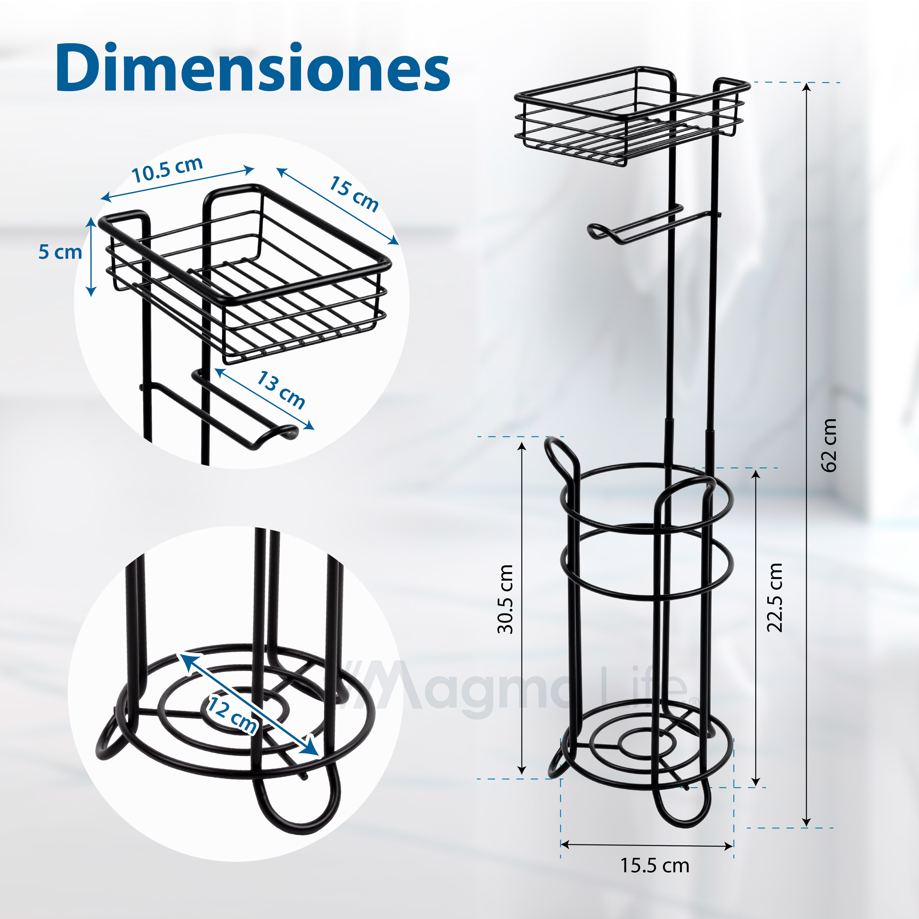 Foto 7 | Porta Rollos de Papel de Baño Magma Life Metálico Negro