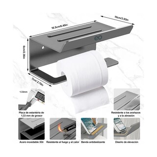 Foto 2 | Portarrollos de Papel Higiénico de Acero Inoxidable Gris