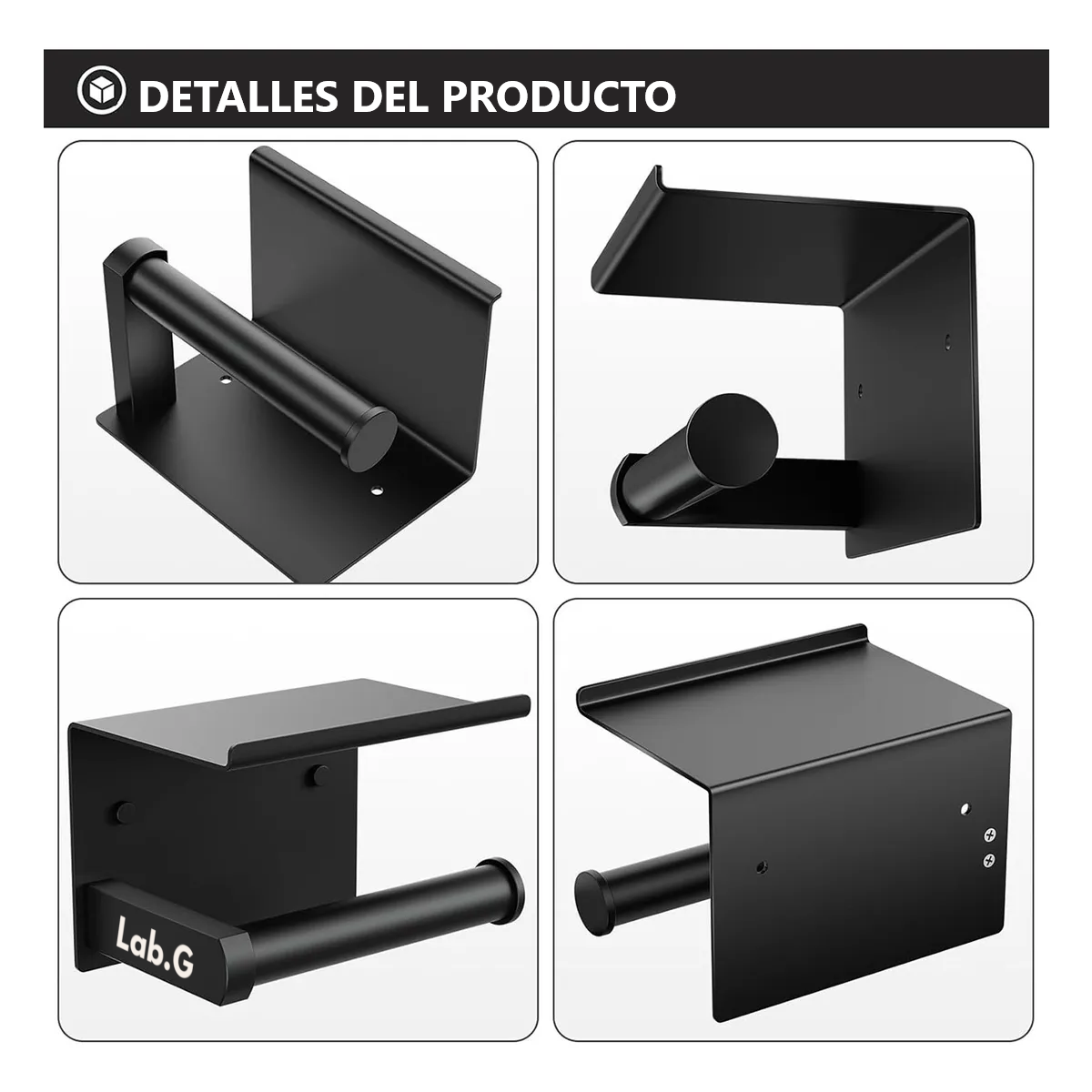 Foto 4 pulgar | Porta Rollo Papel Sanitario Baño Higienico Con Base Lab.g Negro
